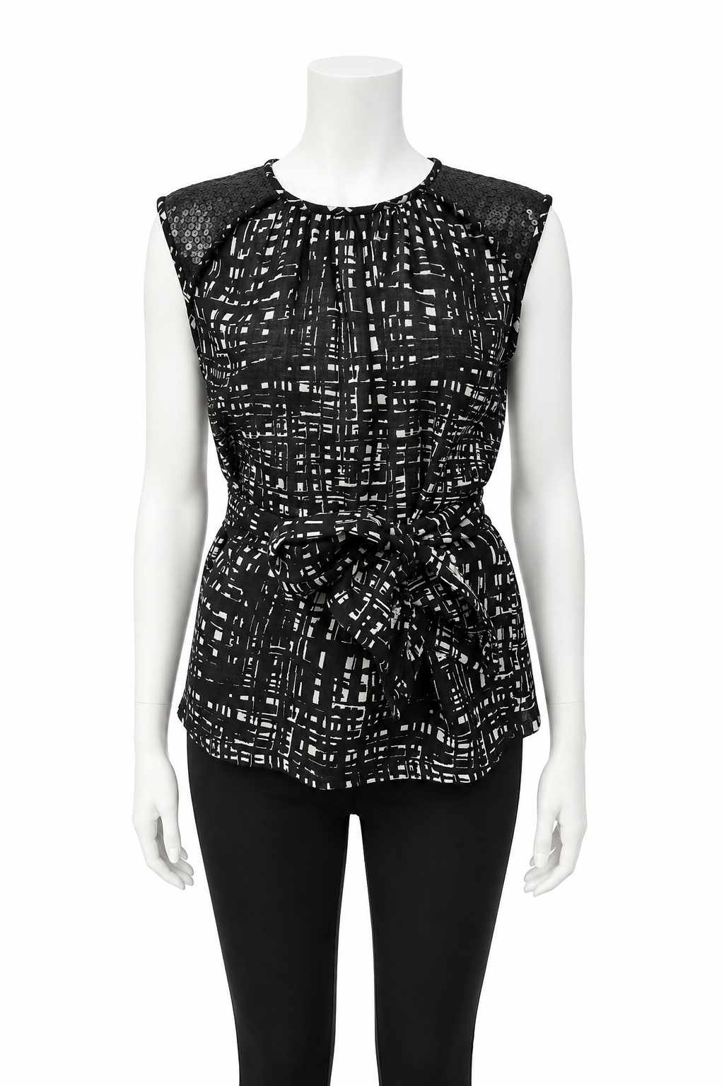 Lida Bday Black Print Sequin Detail Blouse Size 8