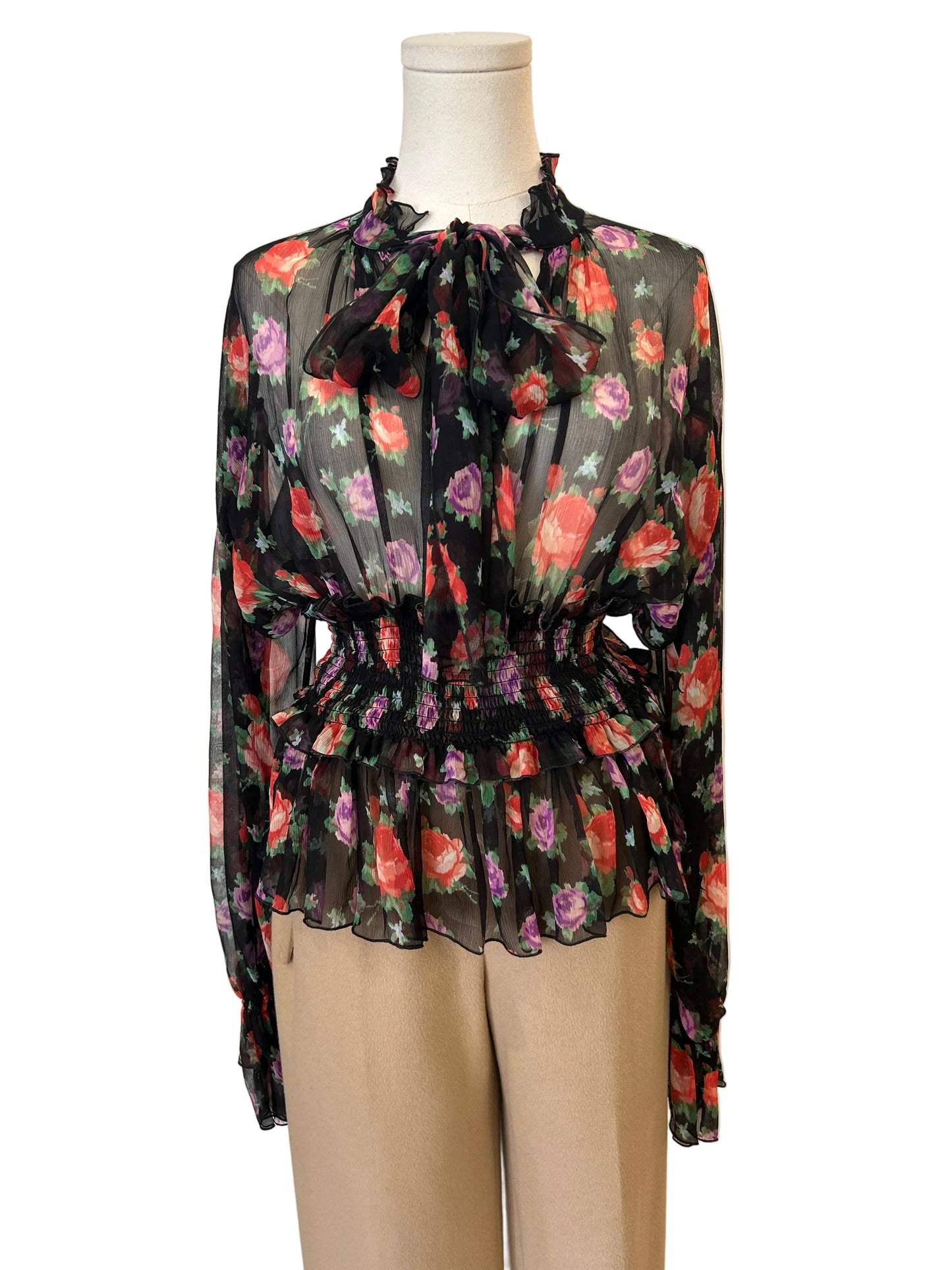 MSGM Floral Print Sheer Blouse Size S