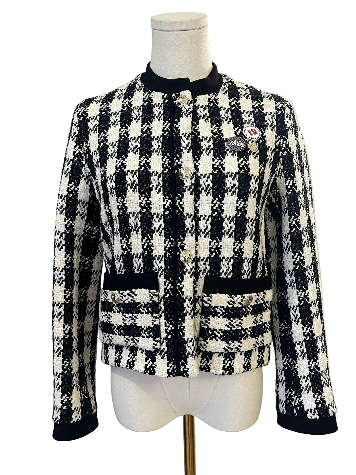 Maje Houndstooth Vicky Tweed Jacket Size 36