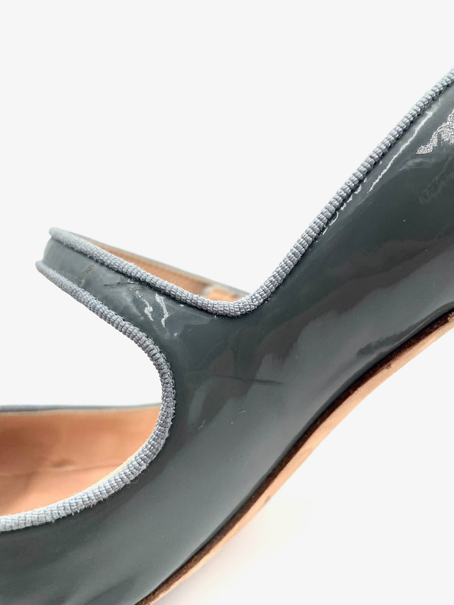 Manolo Blahnik Grey MaryJane Patent Pumps Size 38