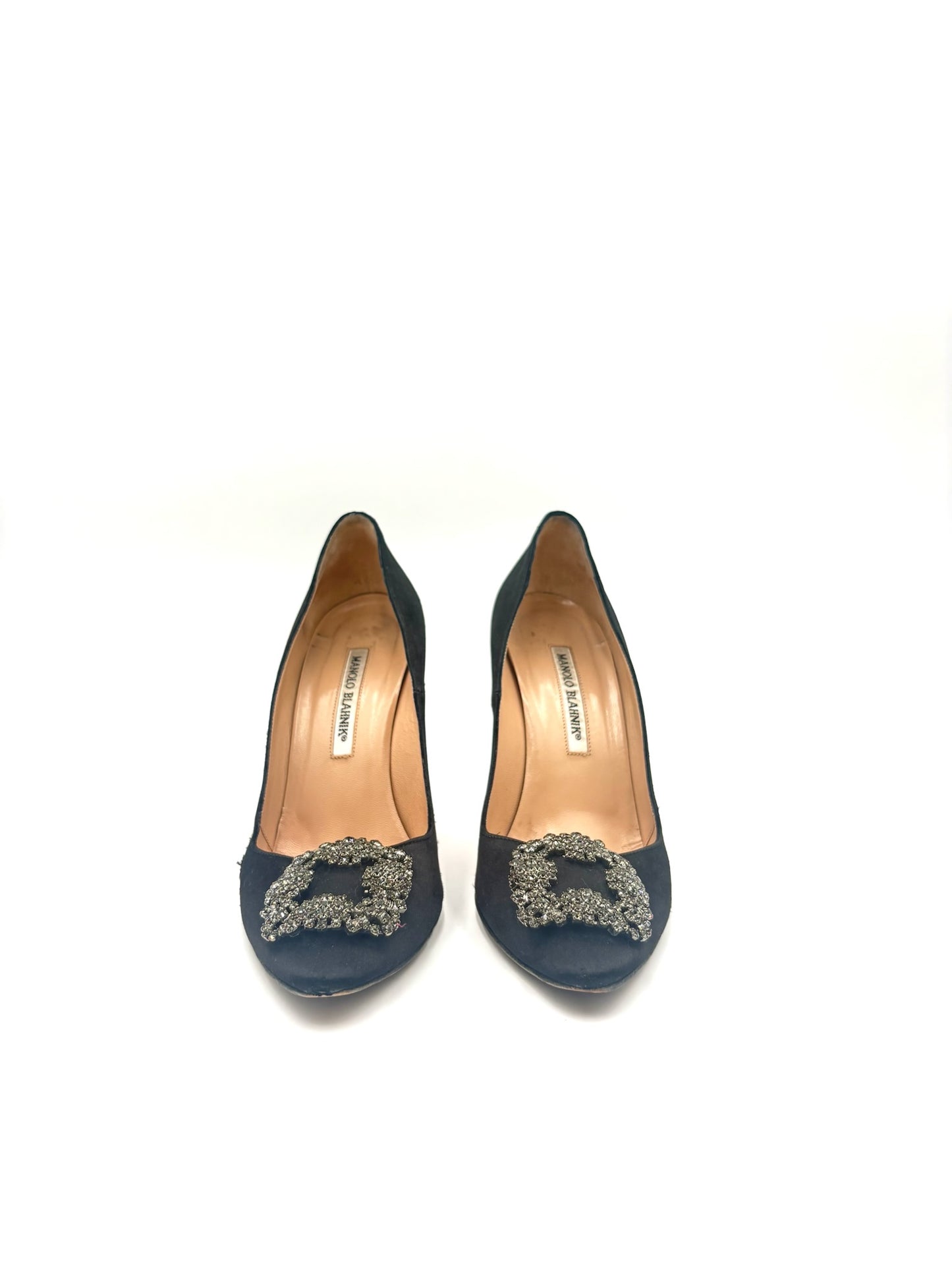 Manolo Blahnik Hangisi Black Satin Pumps Size 38