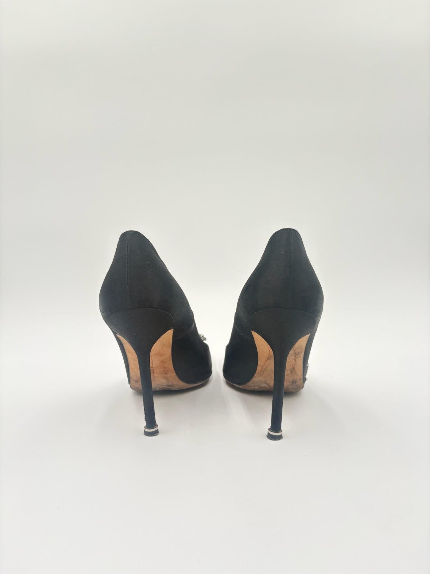Manolo Blahnik Hangisi Black Satin Pumps Size 38