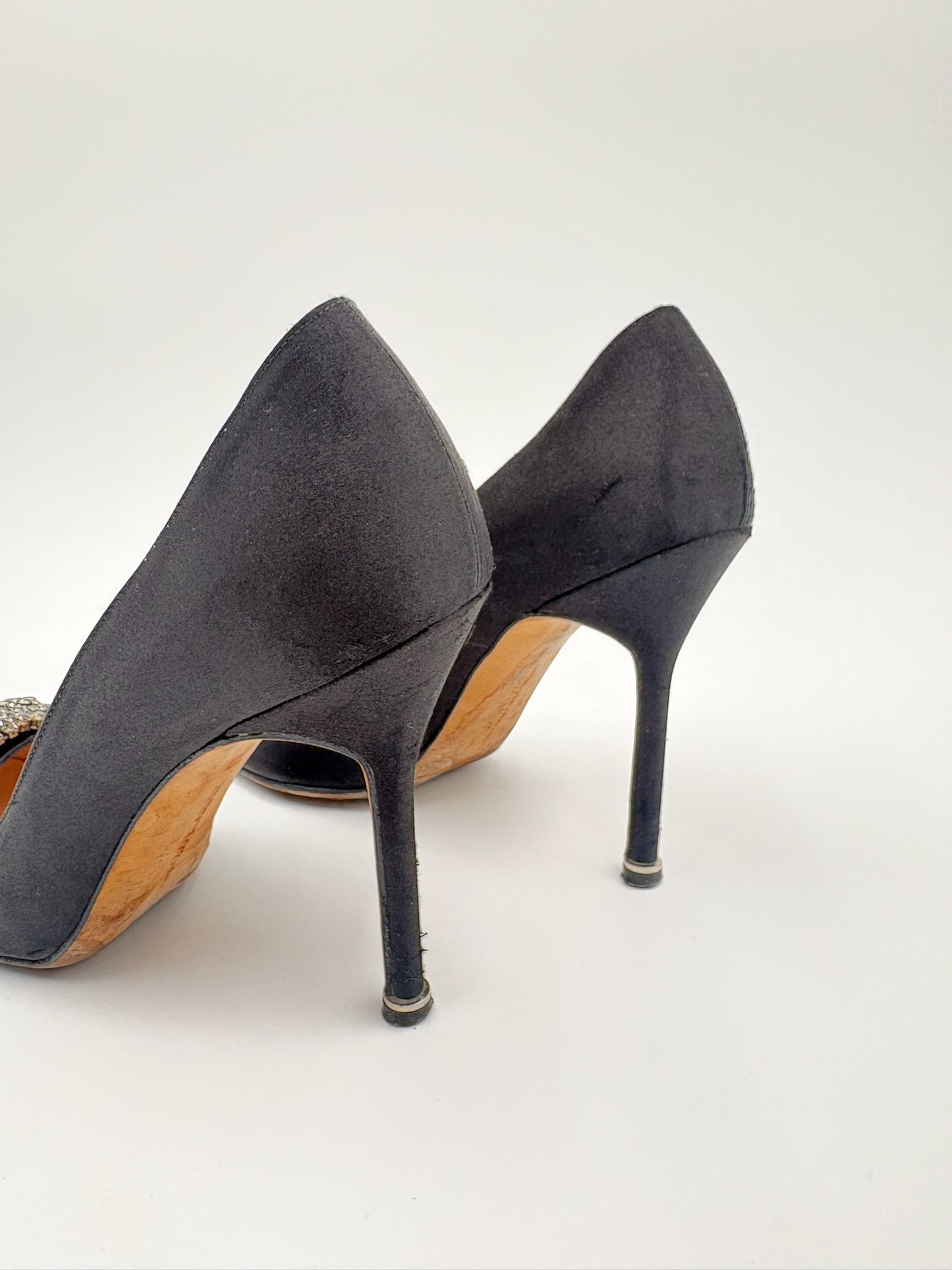 Manolo Blahnik Hangisi Black Satin Pumps Size 38