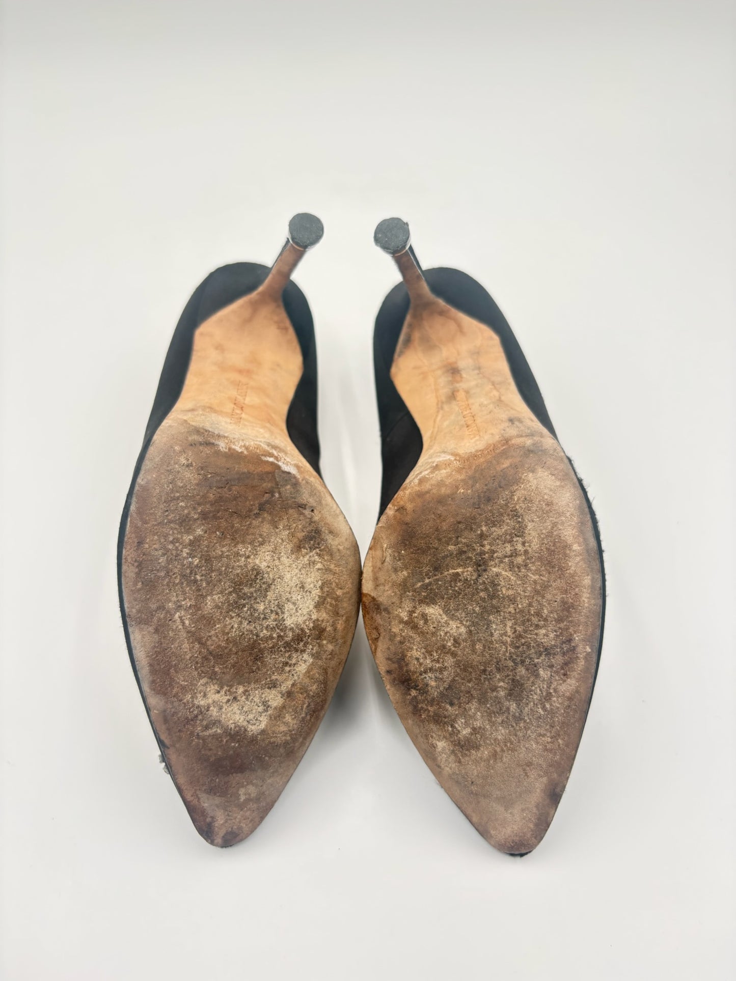 Manolo Blahnik Hangisi Black Satin Pumps Size 38