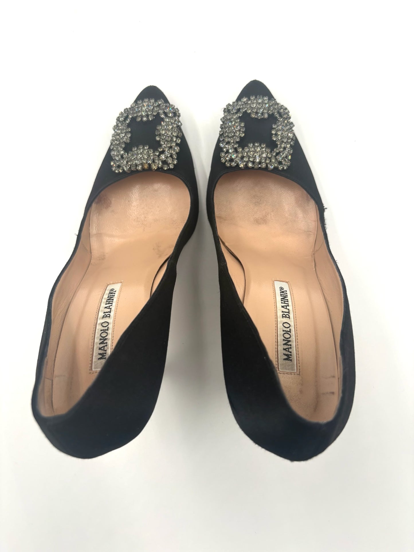 Manolo Blahnik Hangisi Black Satin Pumps Size 38