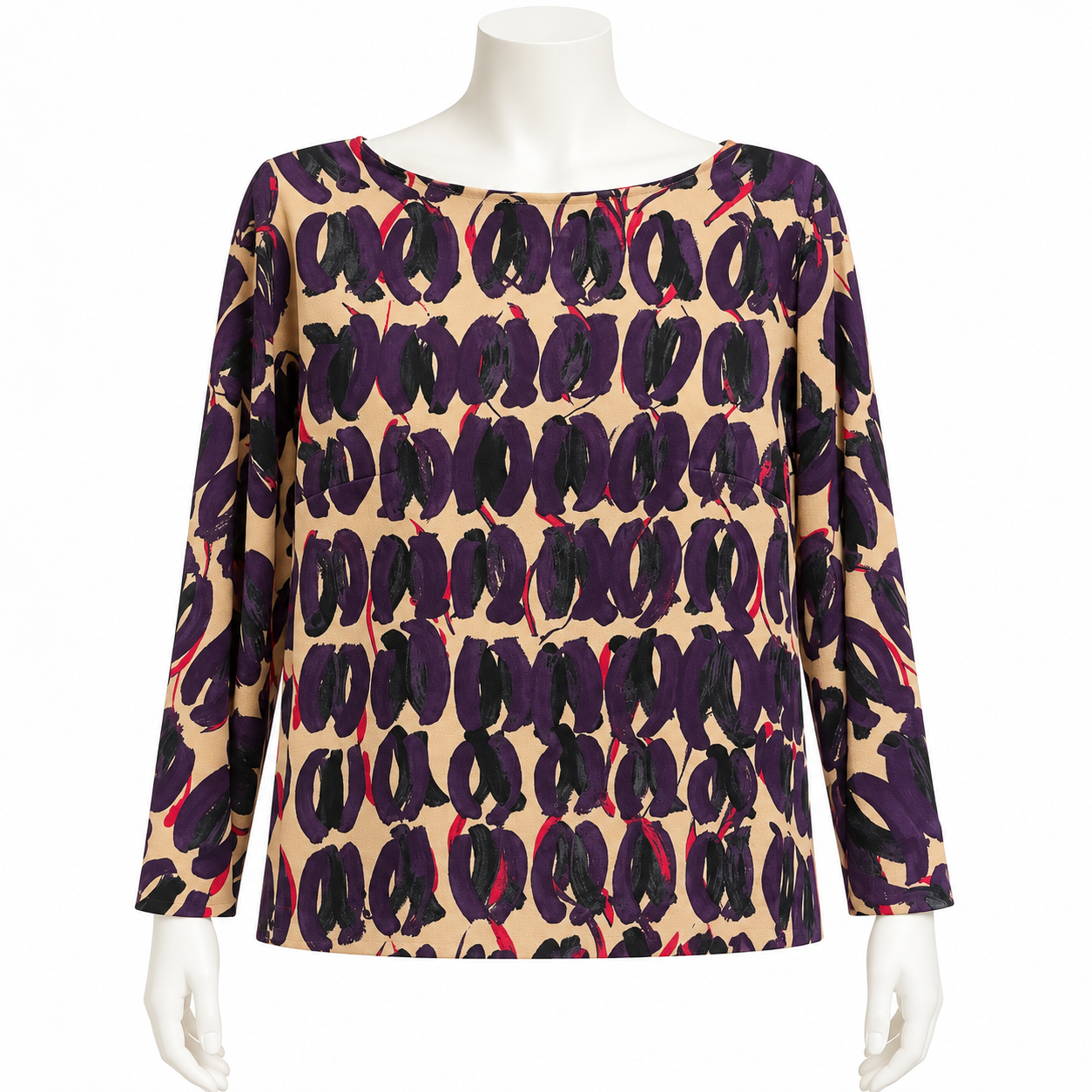 Max Mara Purple Multicolor Print Blouse Size 12