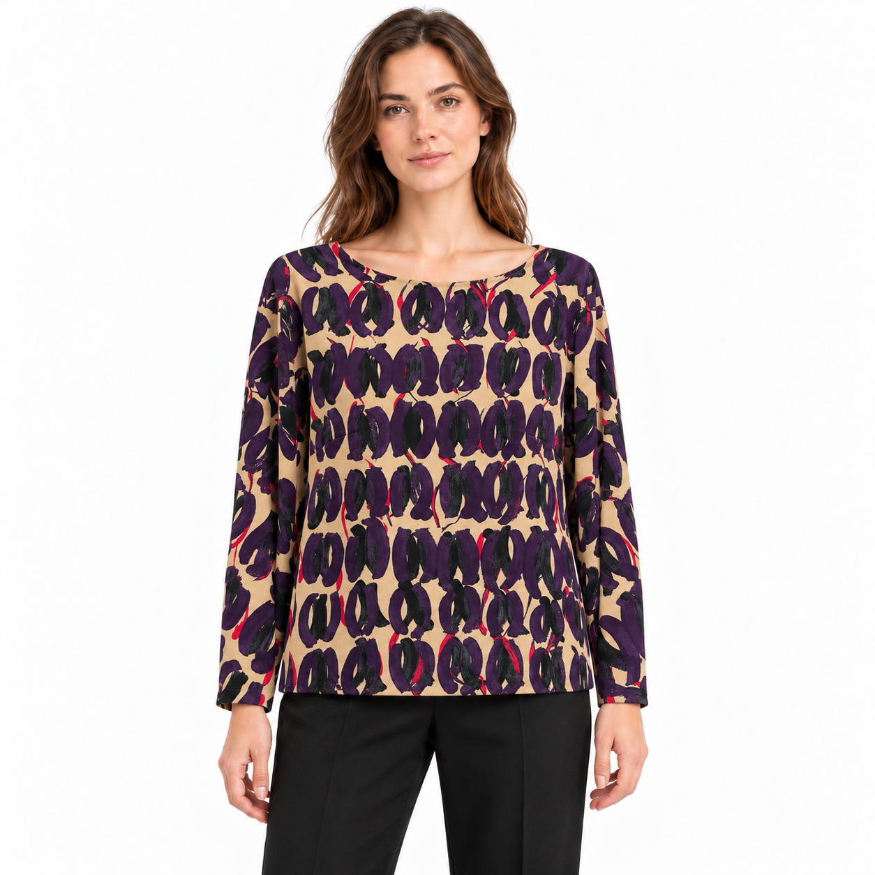 Max Mara Purple Multicolor Print Blouse Size 12