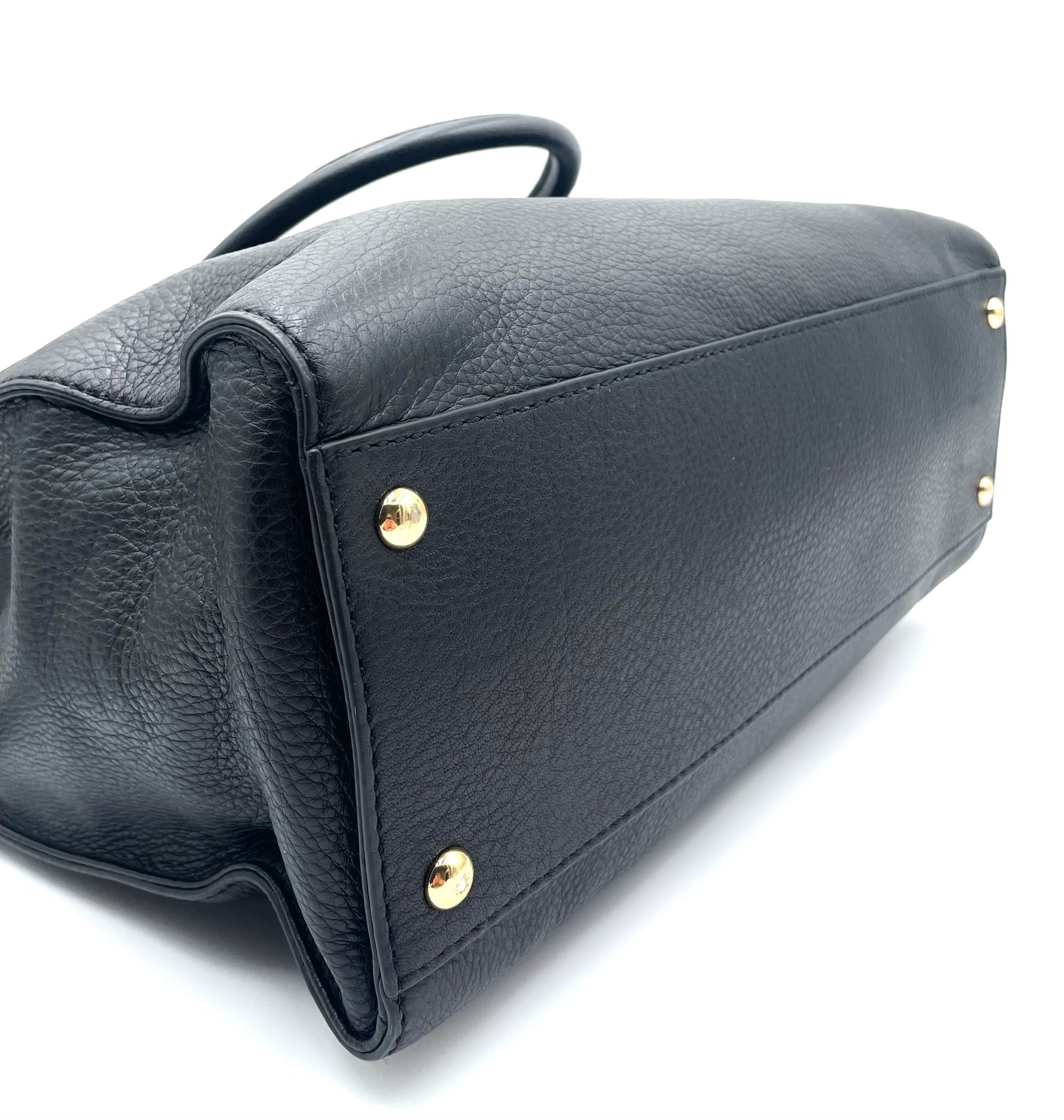 Michael Kors Black Hamilton East West pebbled leather tote with gold-tone hardware and structured base.