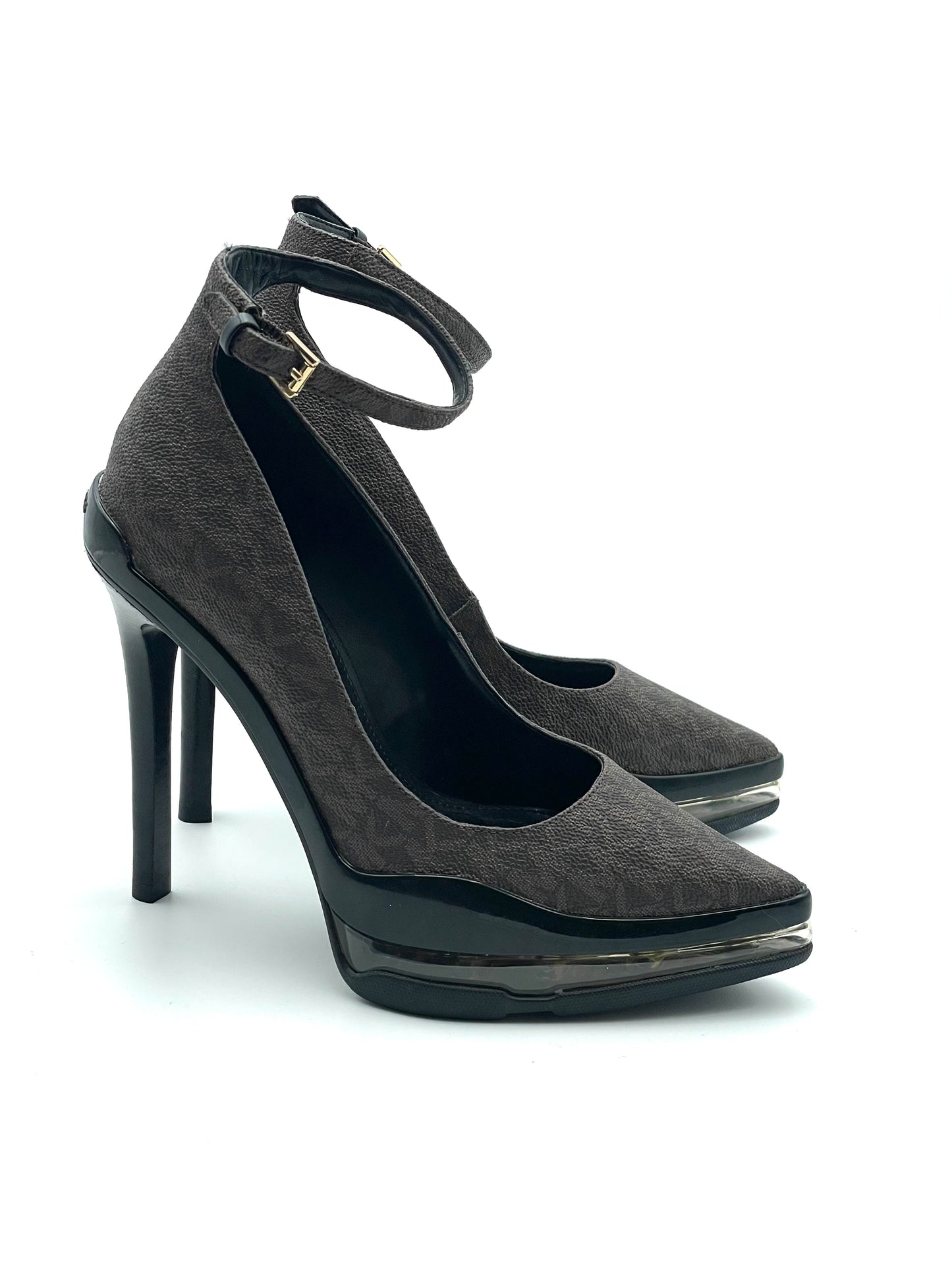 Michael Kors Monogram Platform KeKe Extreme Ankle Strap Heels Size 5
