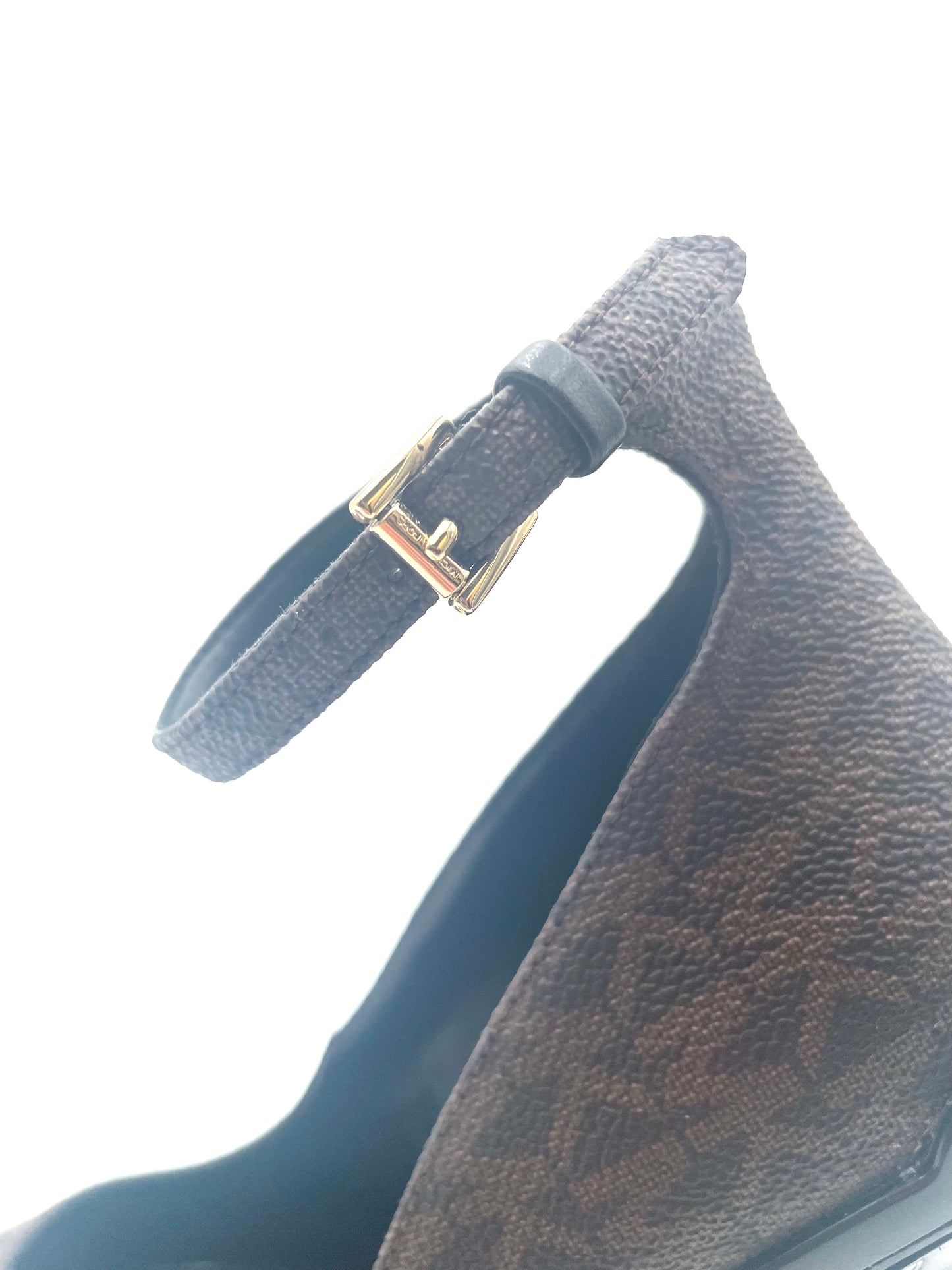 Michael Kors Monogram Platform KeKe Extreme Ankle Strap Heels Size 5