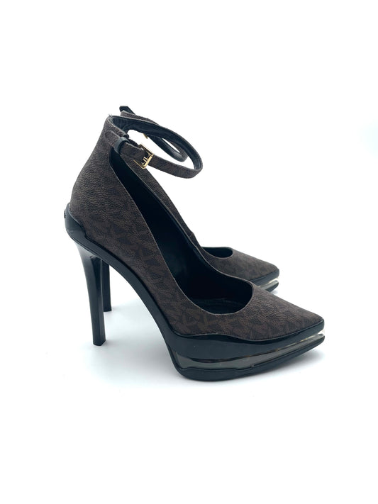 Michael Kors Monogram Platform KeKe Extreme Ankle Strap Heels Size 5