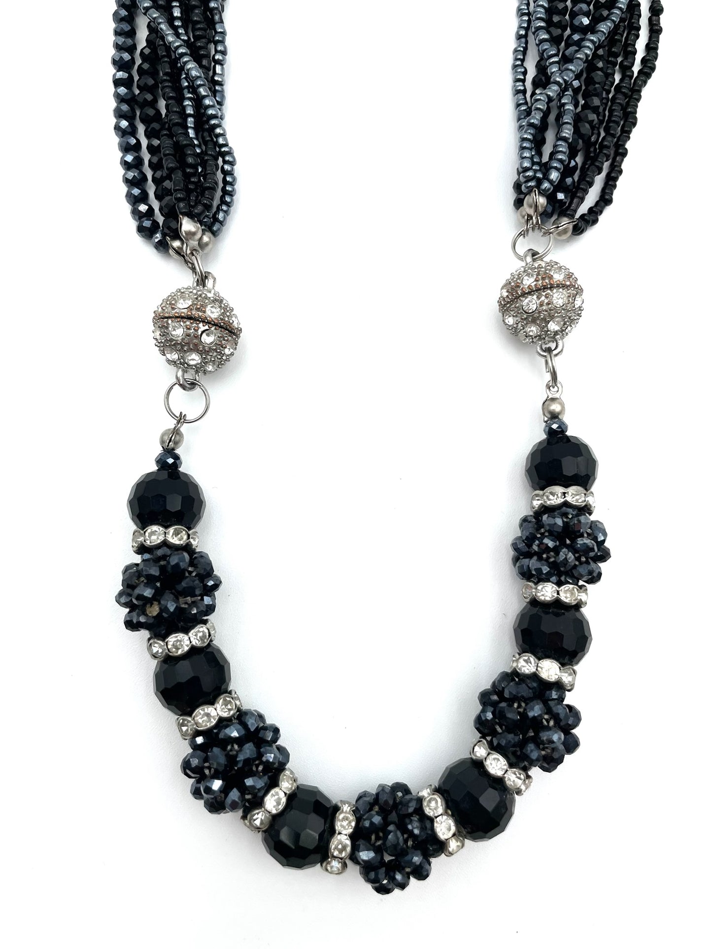 Midnight Multi-Strand Crystal Statement Necklace