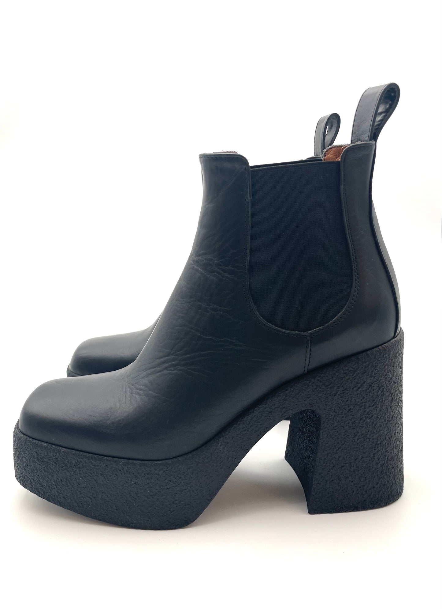 Mimosa Black Leather Platform Boots Size 38