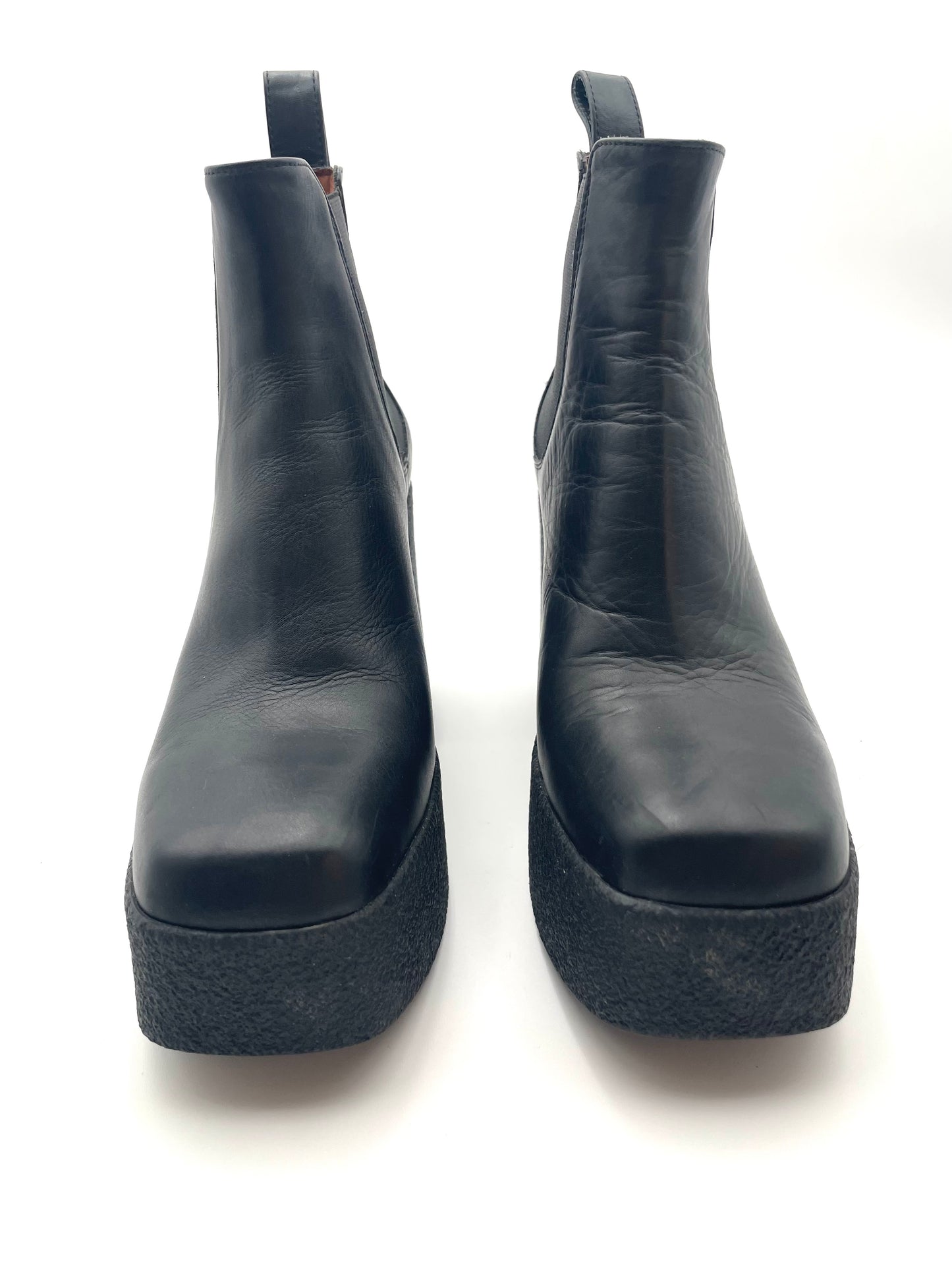 Mimosa Black Leather Platform Boots Size 38