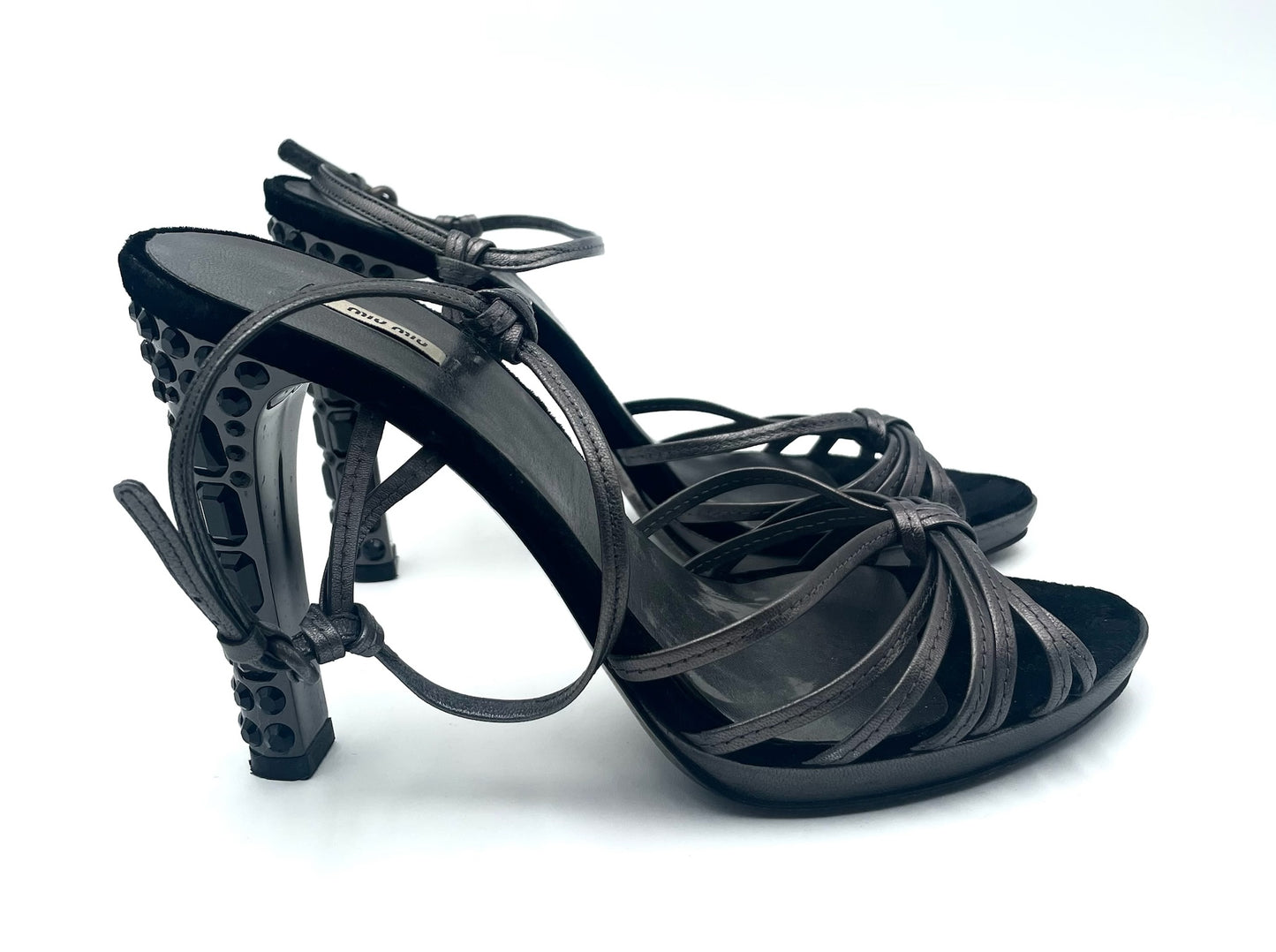 Miu Miu Grey Metallic Strappy Heels Size 38.5