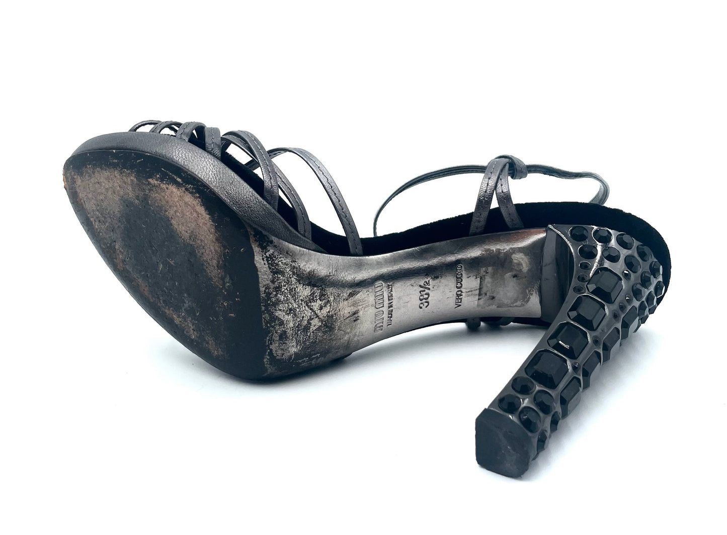 Miu Miu Grey Metallic Strappy Heels Size 38.5