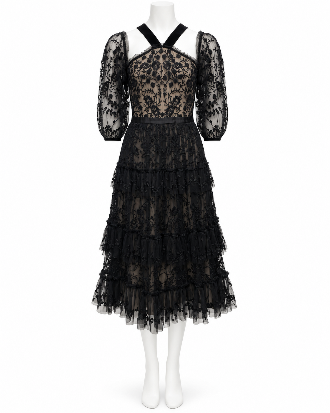 Needle & Thread Black Lace Cold Shoulder Dress Size 8