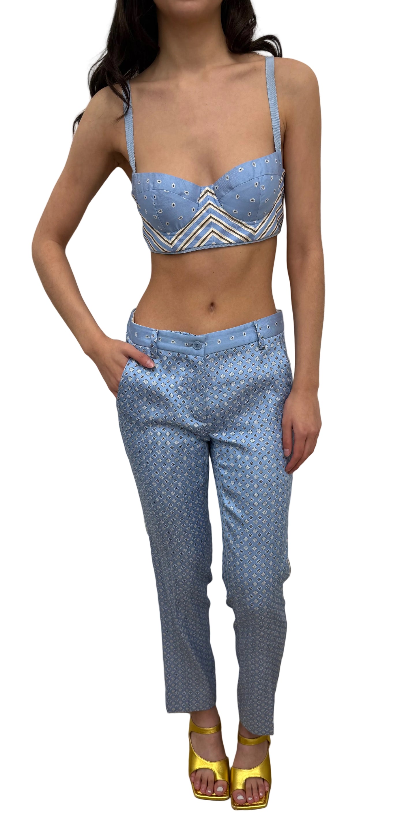 Philosophy Di Alberta Ferreti Blue Print Bralet & Trouser Set

Size 2/4 US