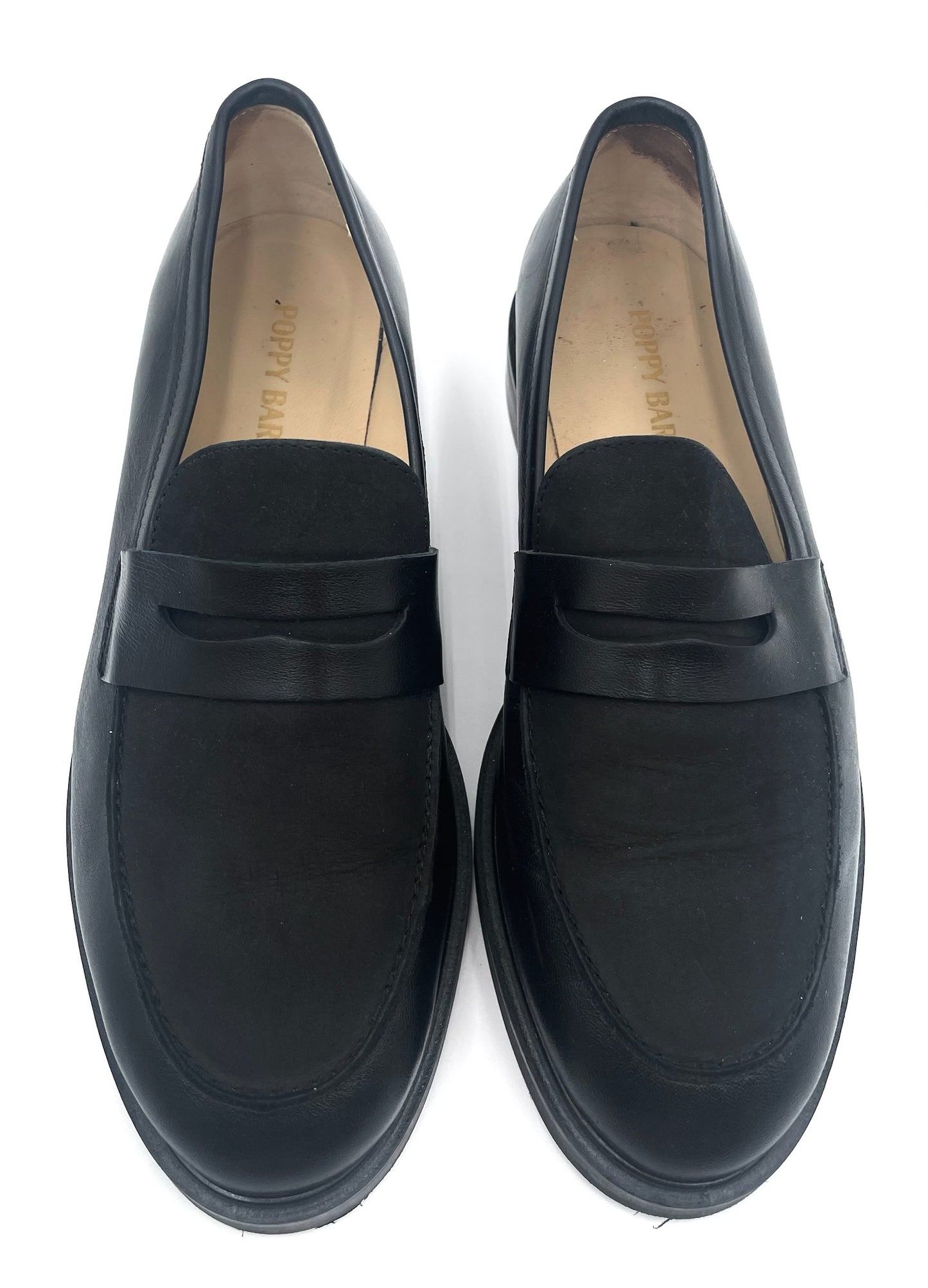Poppy Barley Black Leather Loafers Size 7.5