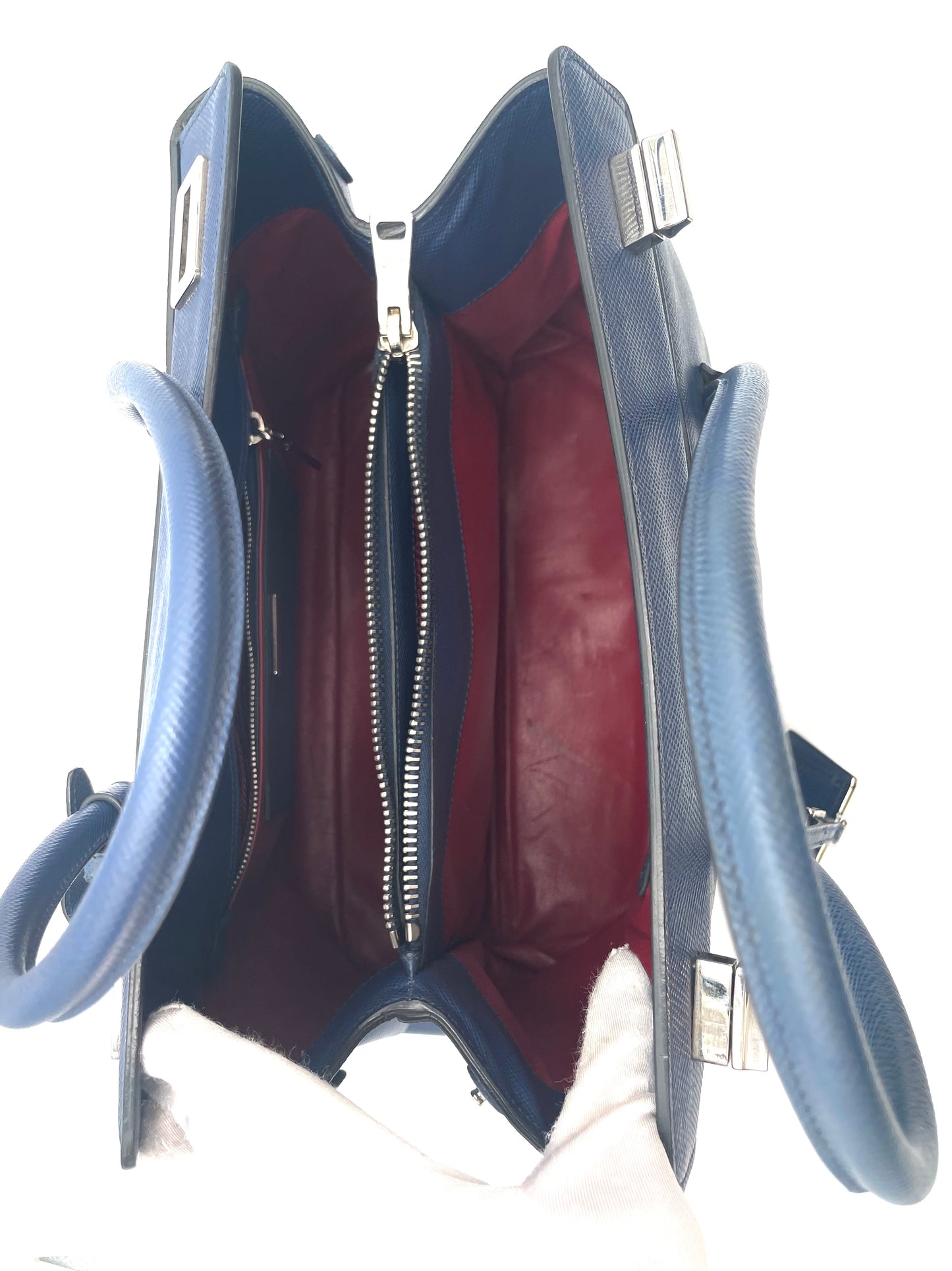 Prada Blue Saffiano Cuir Large Twin Tote