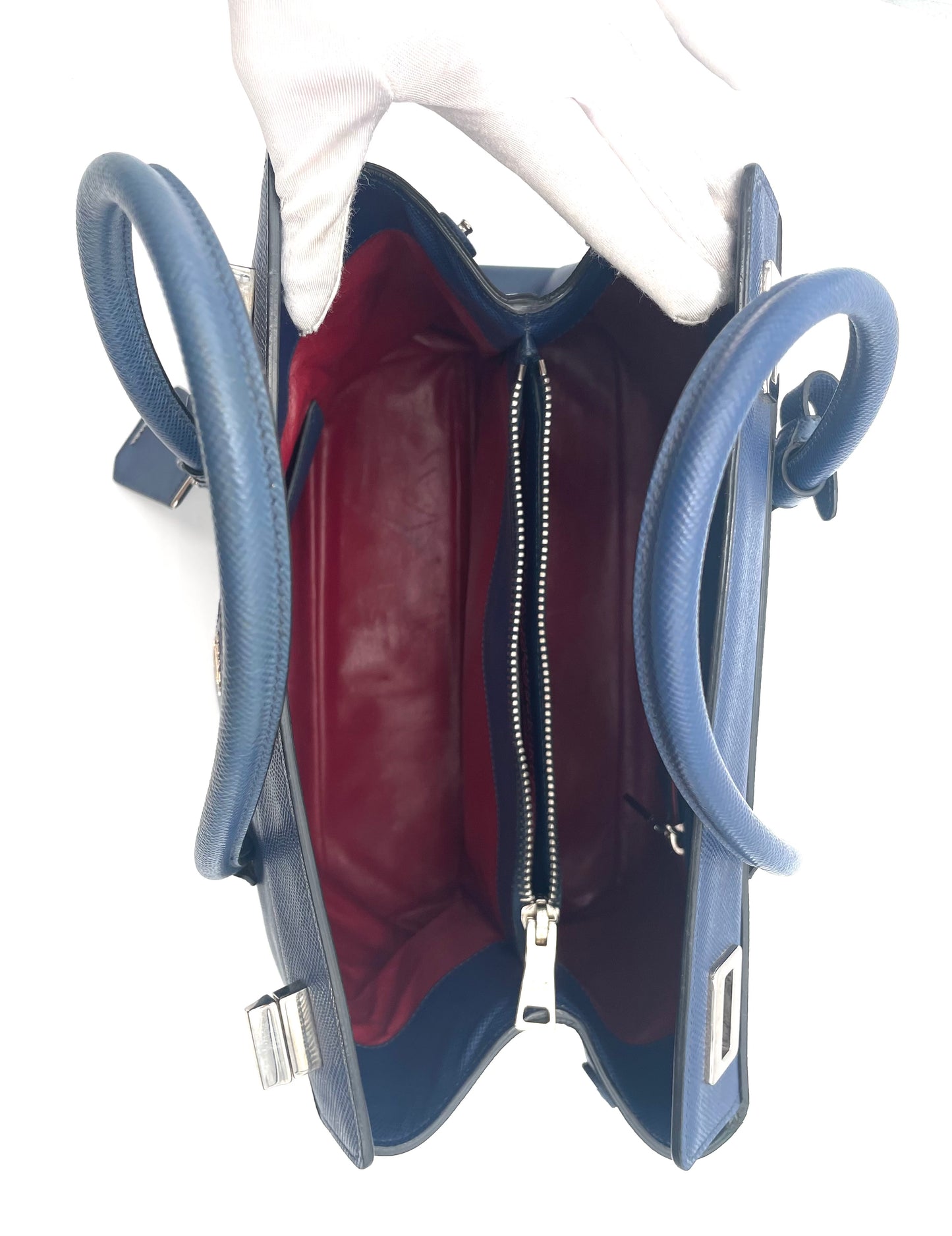 Prada Blue Saffiano Cuir Large Twin Tote