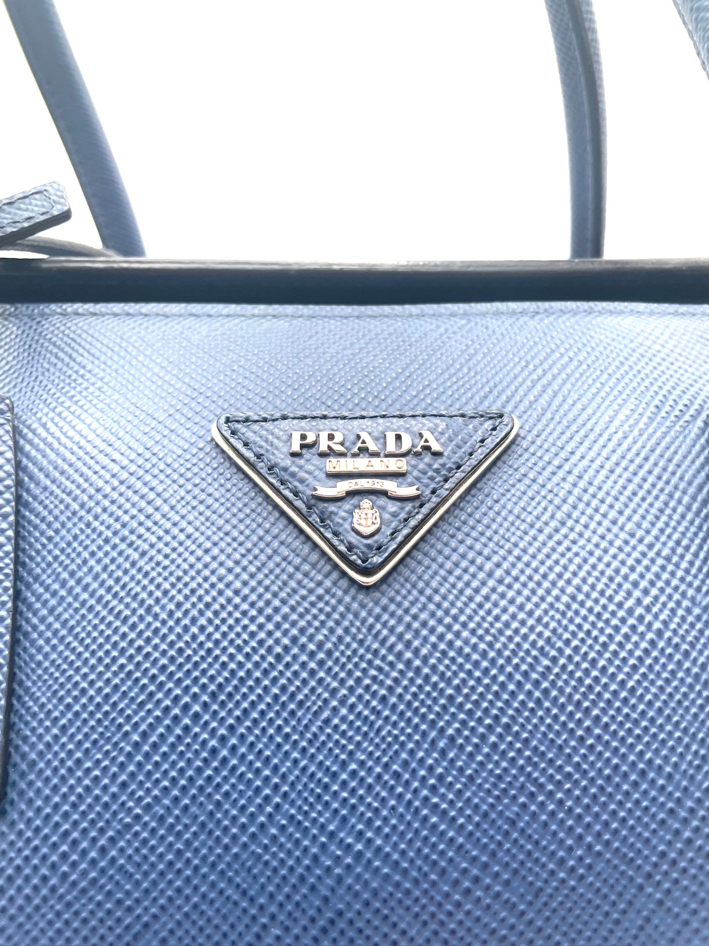 Prada Blue Saffiano Cuir Large Twin Tote