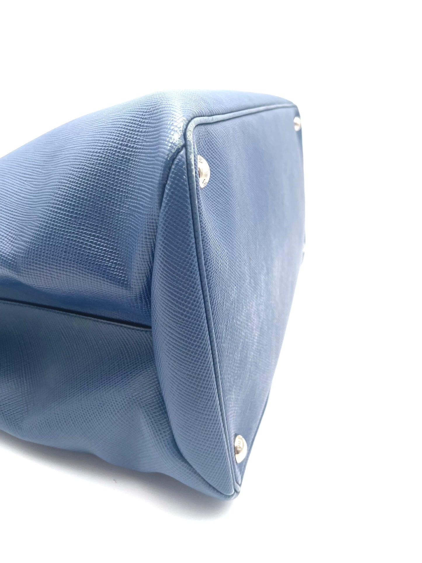 Prada Blue Saffiano Cuir Large Twin Tote