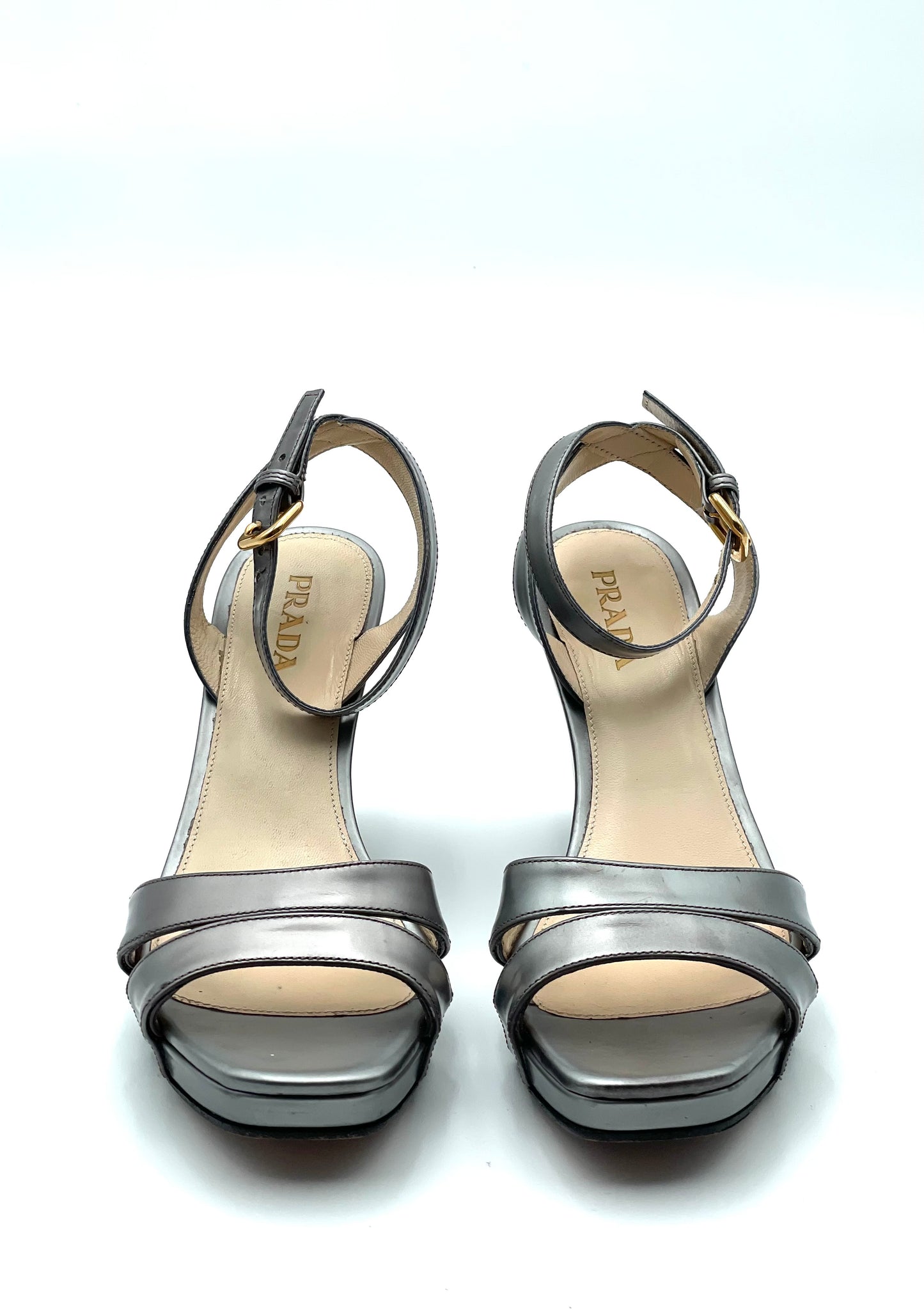 Prada Silver Wedge Sandals Size 38