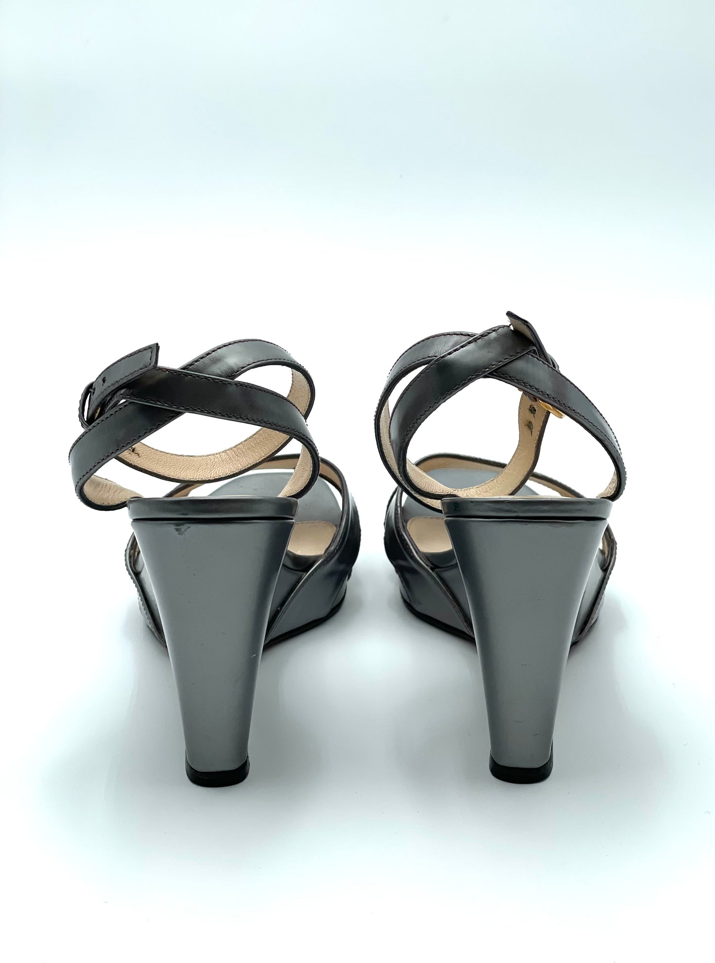 Prada Silver Wedge Sandals Size 38