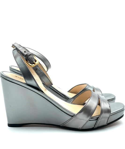 Prada Silver Wedge Sandals Size 38