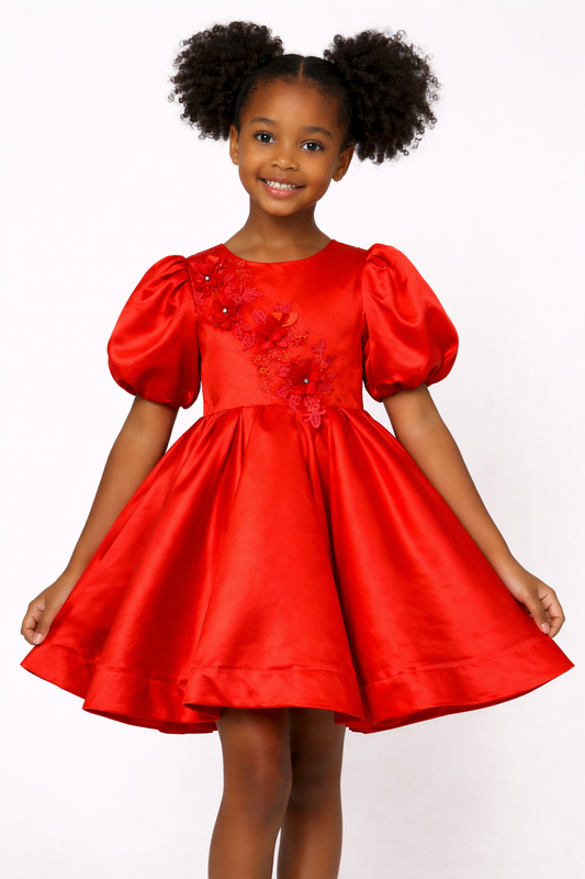 Red Satin A Line Kids Size 11/12- Rental Only
