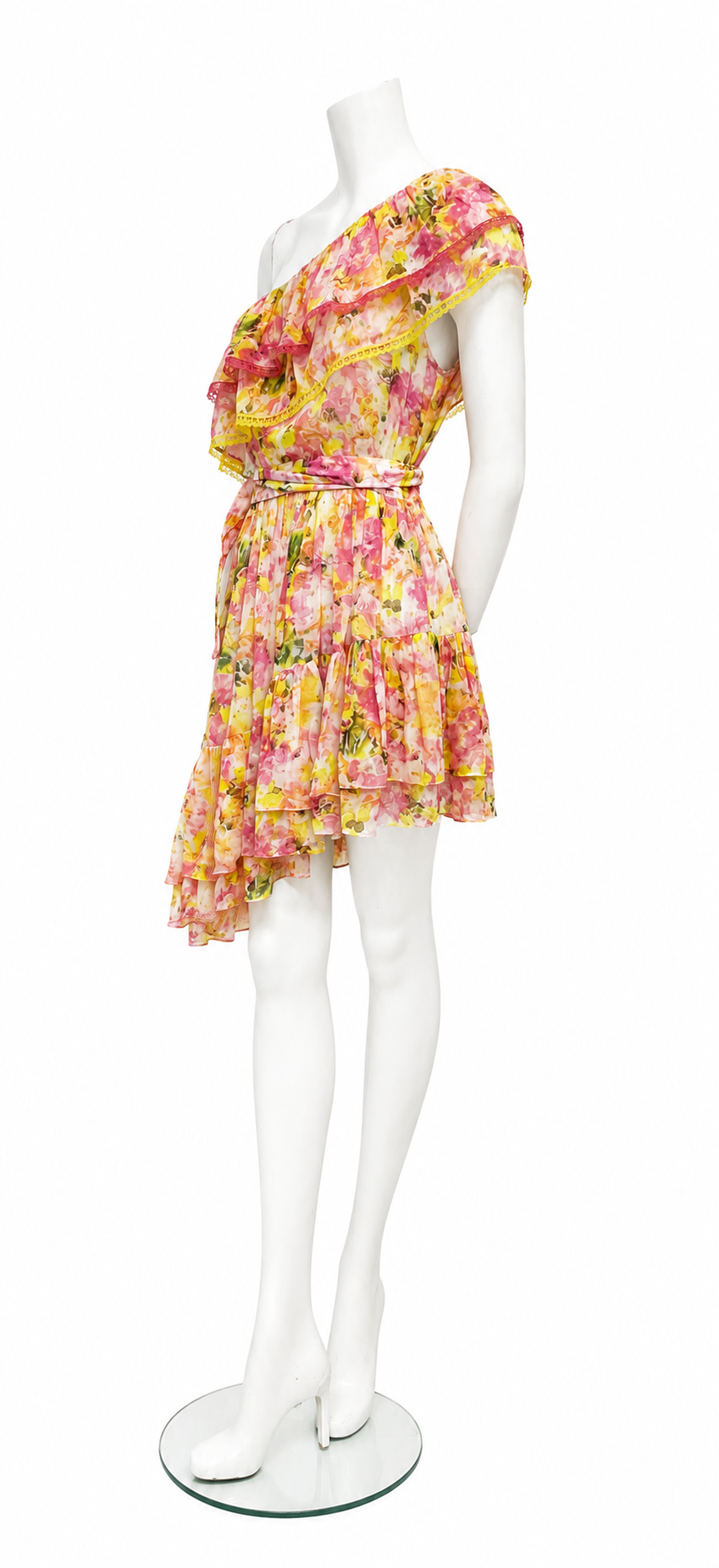 Rococo Sun Orange Multicolor One Shoulder Tiered Dress Size 5
