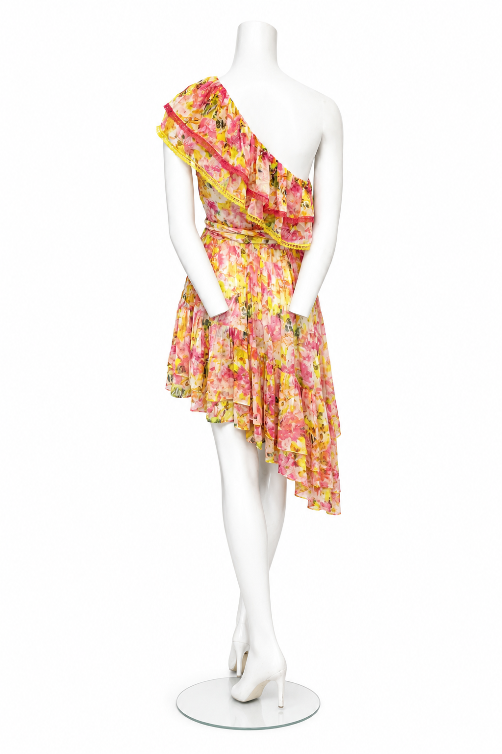 Rococo Sun Orange Multicolor One Shoulder Tiered Dress Size 5