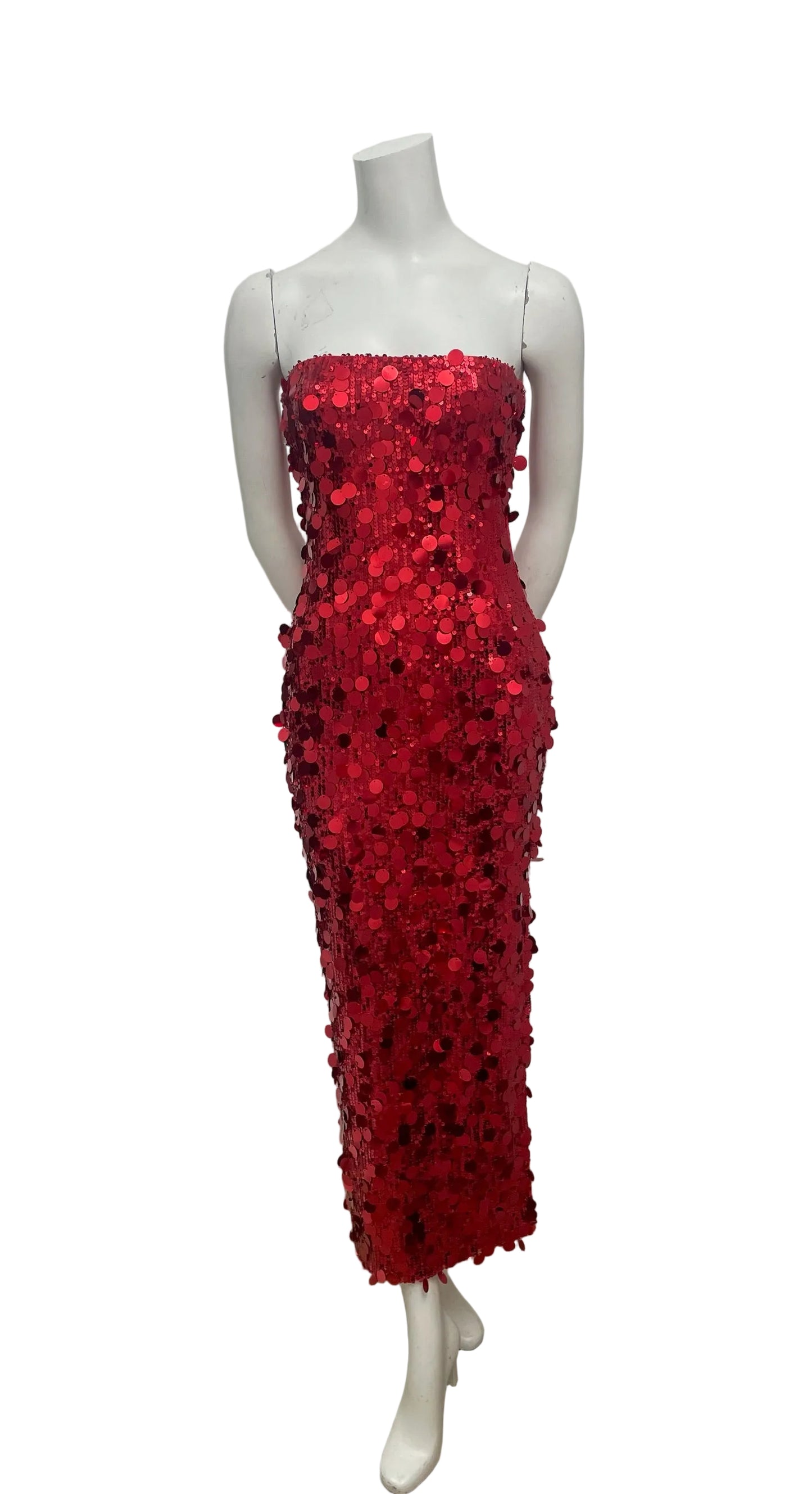 Runway The Label Gaborone Red Sequin Disk Strapless Dress Size M