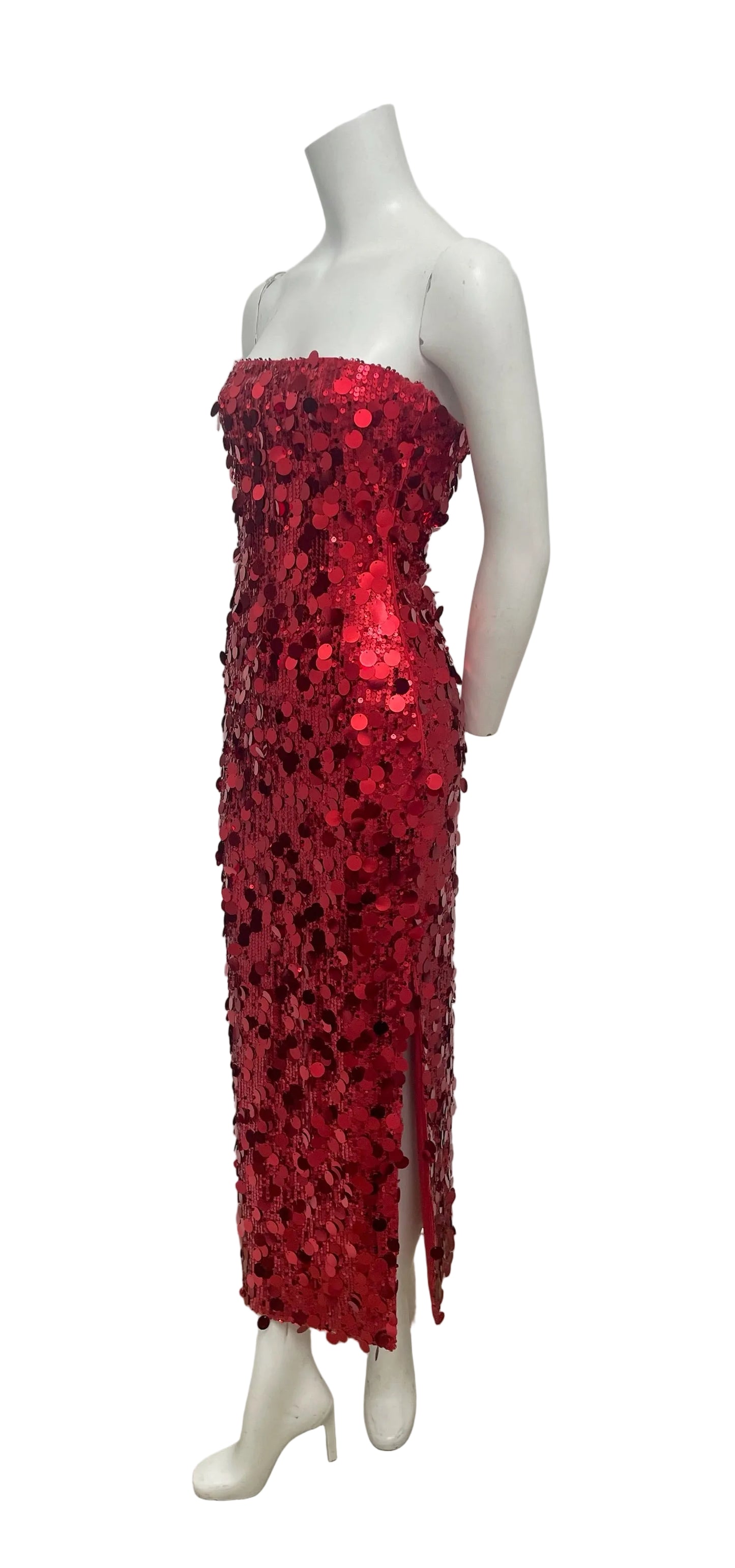 Runway The Label Gaborone Red Sequin Disk Strapless Dress Size M