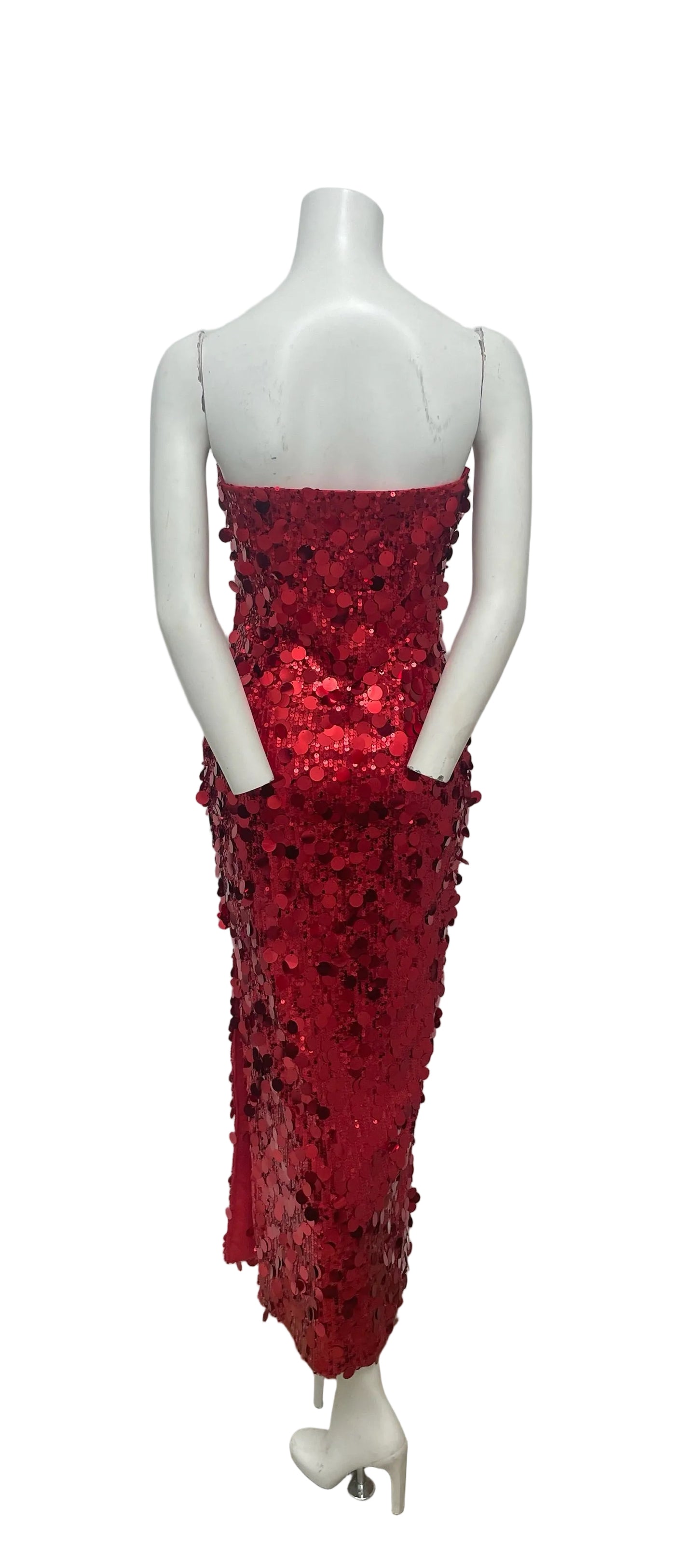 Runway The Label Gaborone Red Sequin Disk Strapless Dress Size M