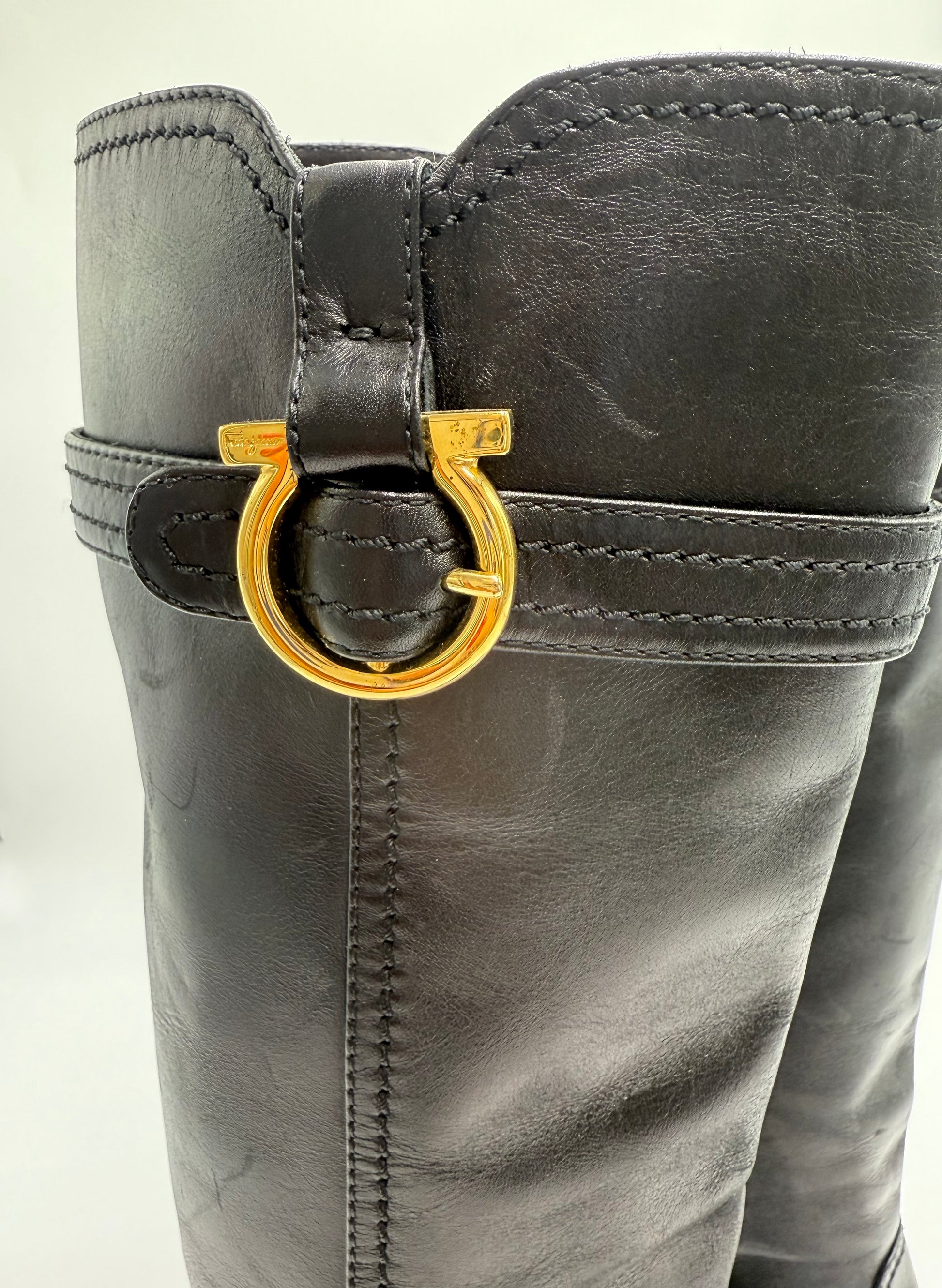 Salvatore Ferragamo Black Tall Leather Boots Size 6B