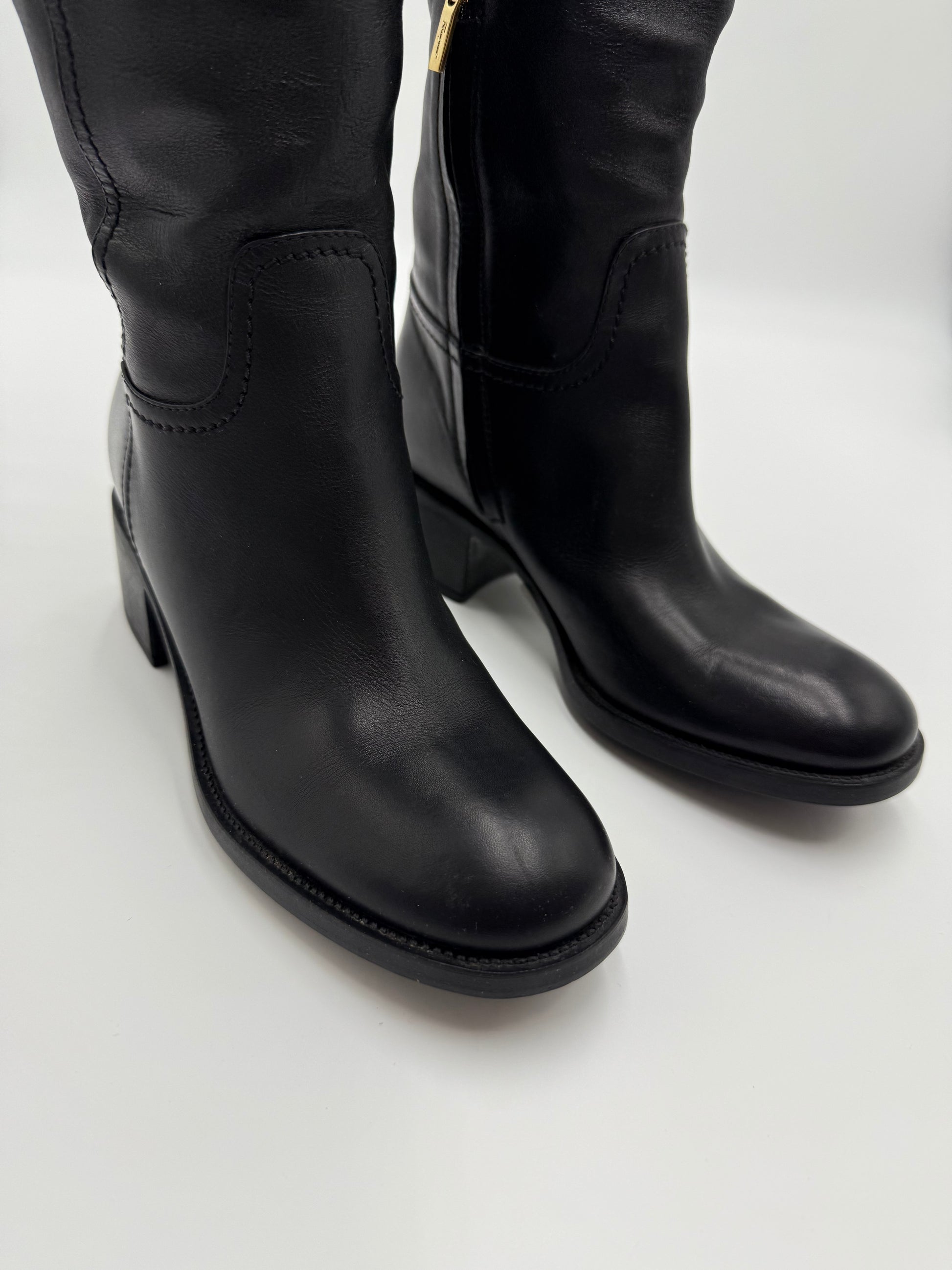 Salvatore Ferragamo Black Tall Leather Boots Size 6B