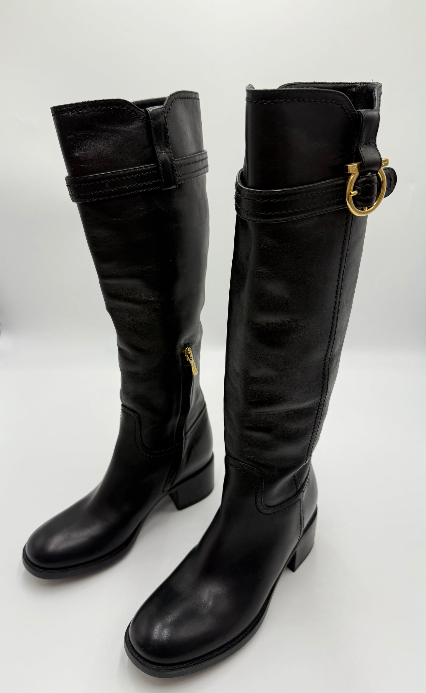 Salvatore Ferragamo Black Tall Leather Boots Size 6B