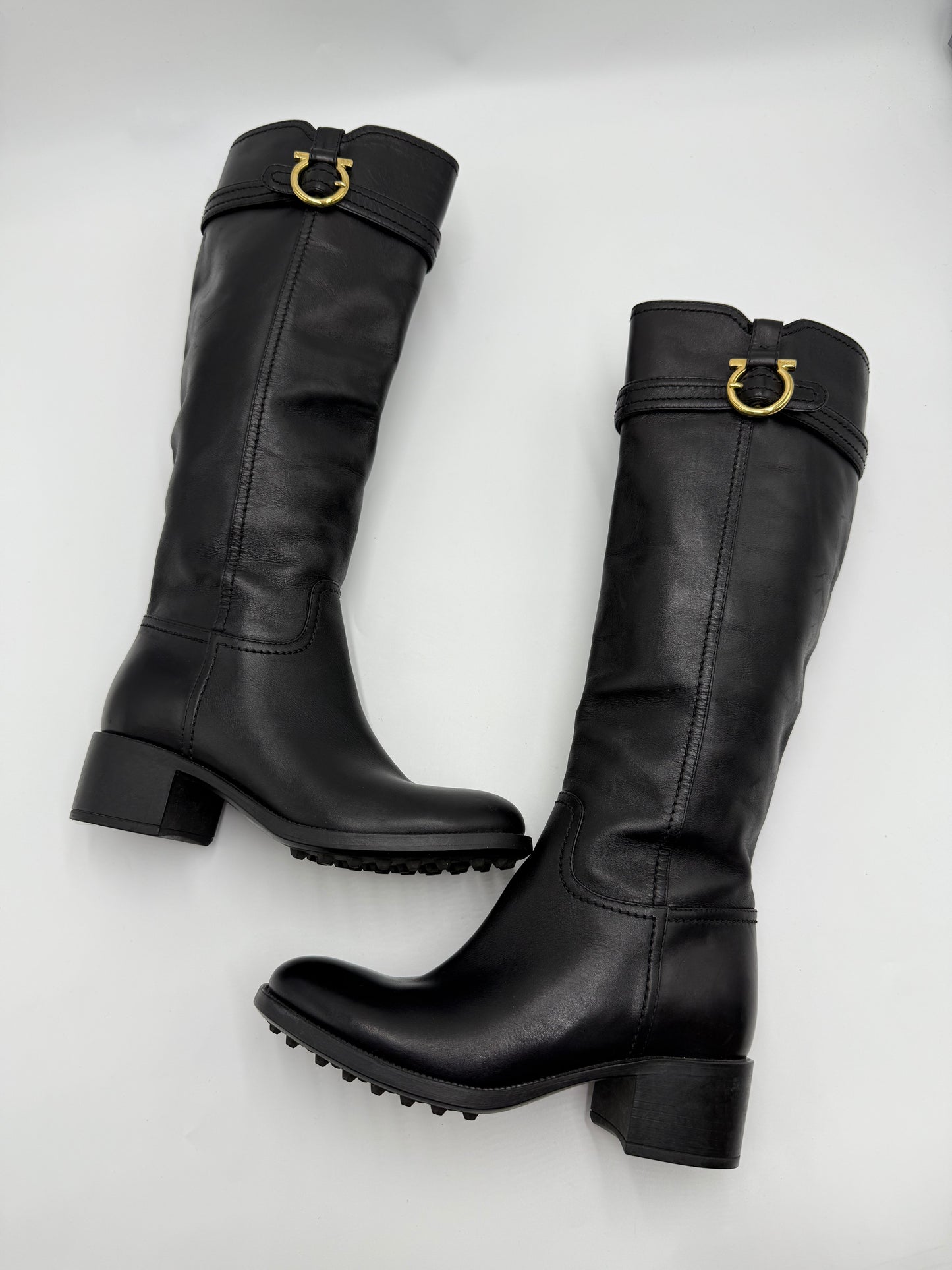 Salvatore Ferragamo Black Tall Leather Boots Size 6B