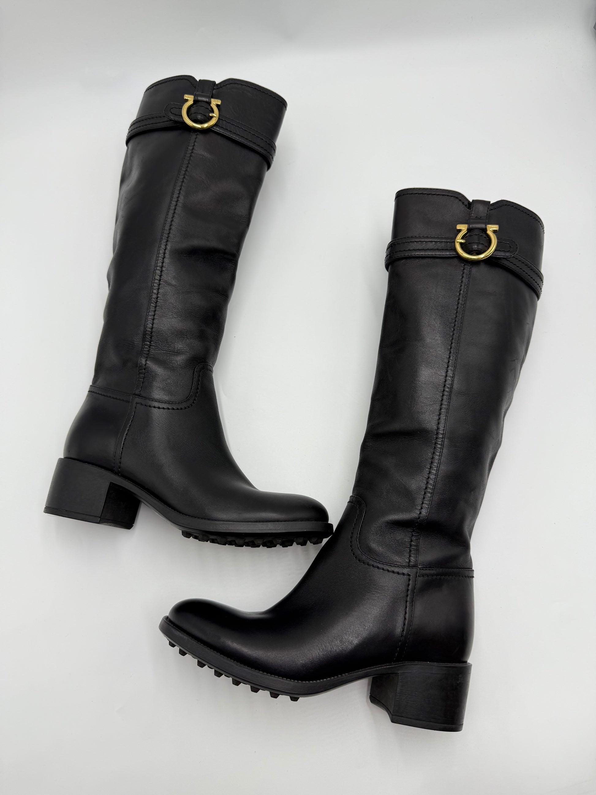 Salvatore Ferragamo Black Tall Leather Boots Size 6B