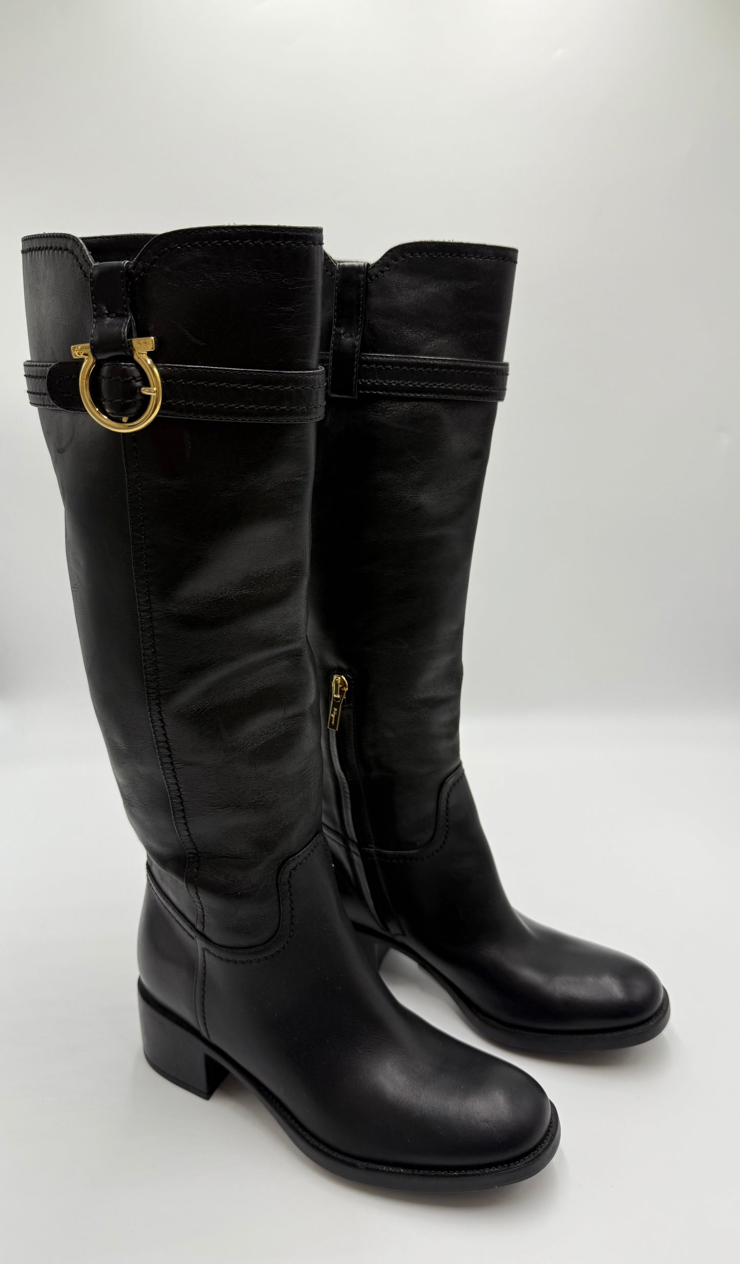 Salvatore Ferragamo Black Tall Leather Boots Size 6B