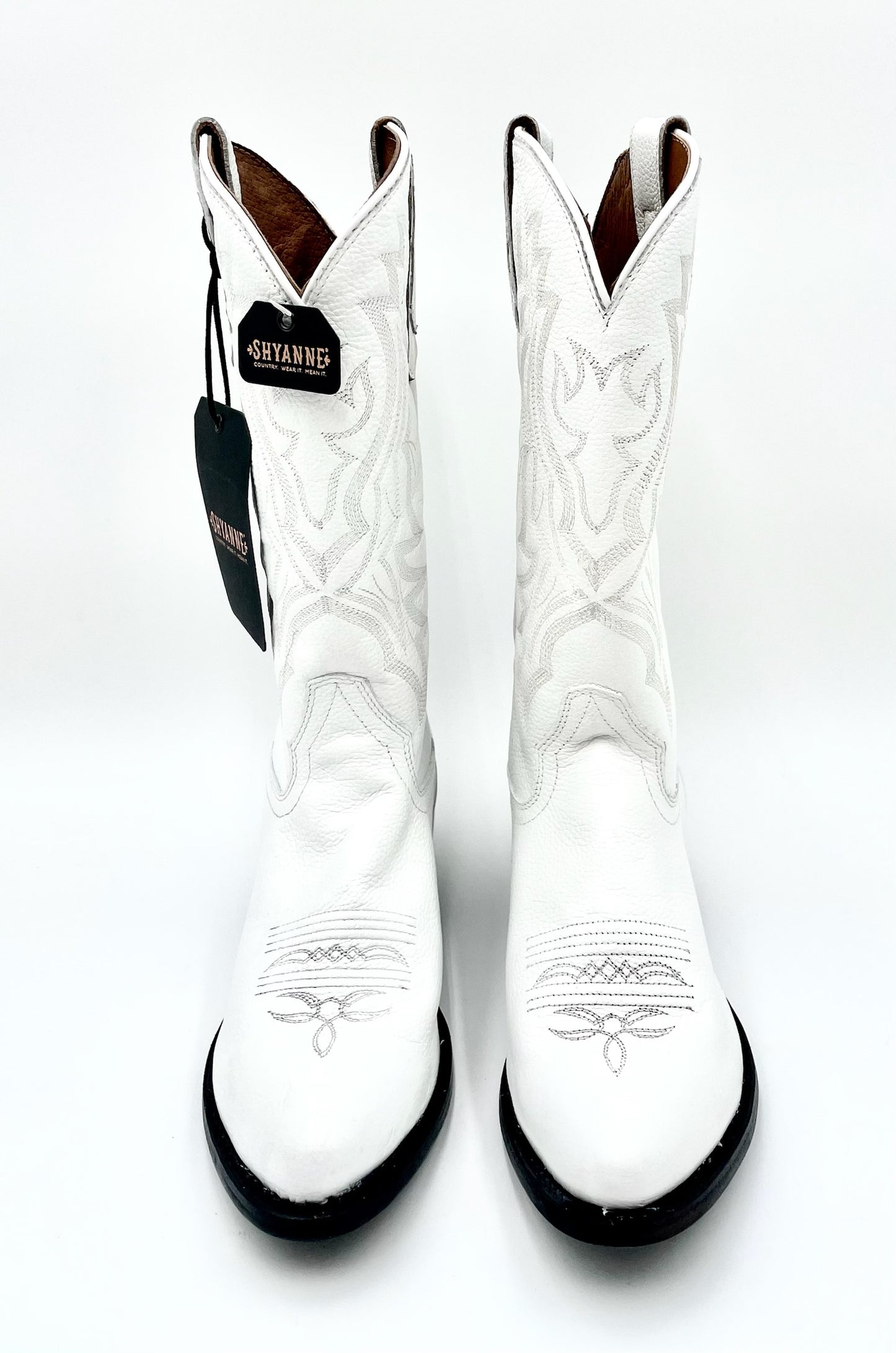 ShyAnne White Leather Cowboy Boots Size 8.5