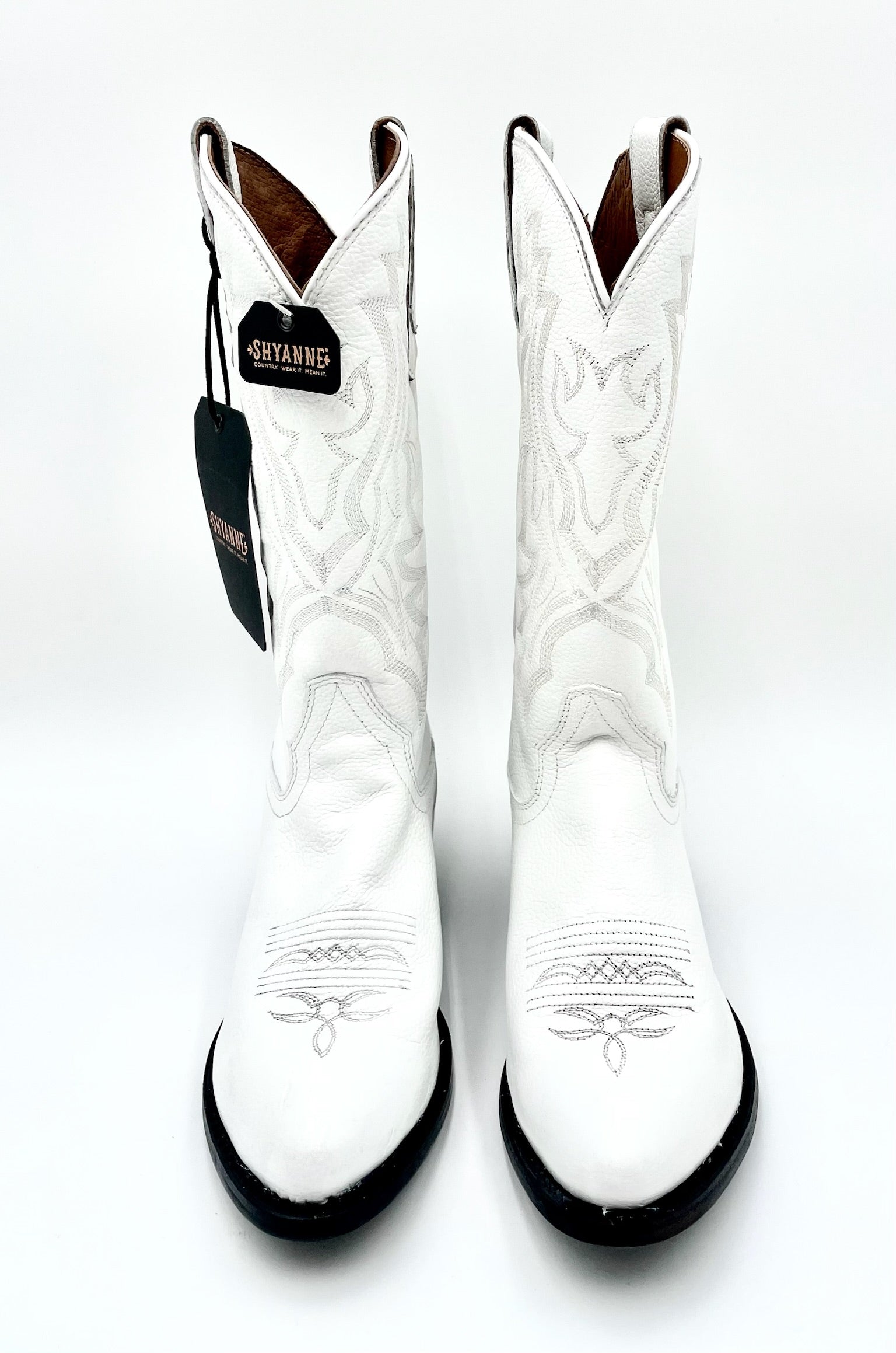 ShyAnne White Leather Cowboy Boots Size 8.5