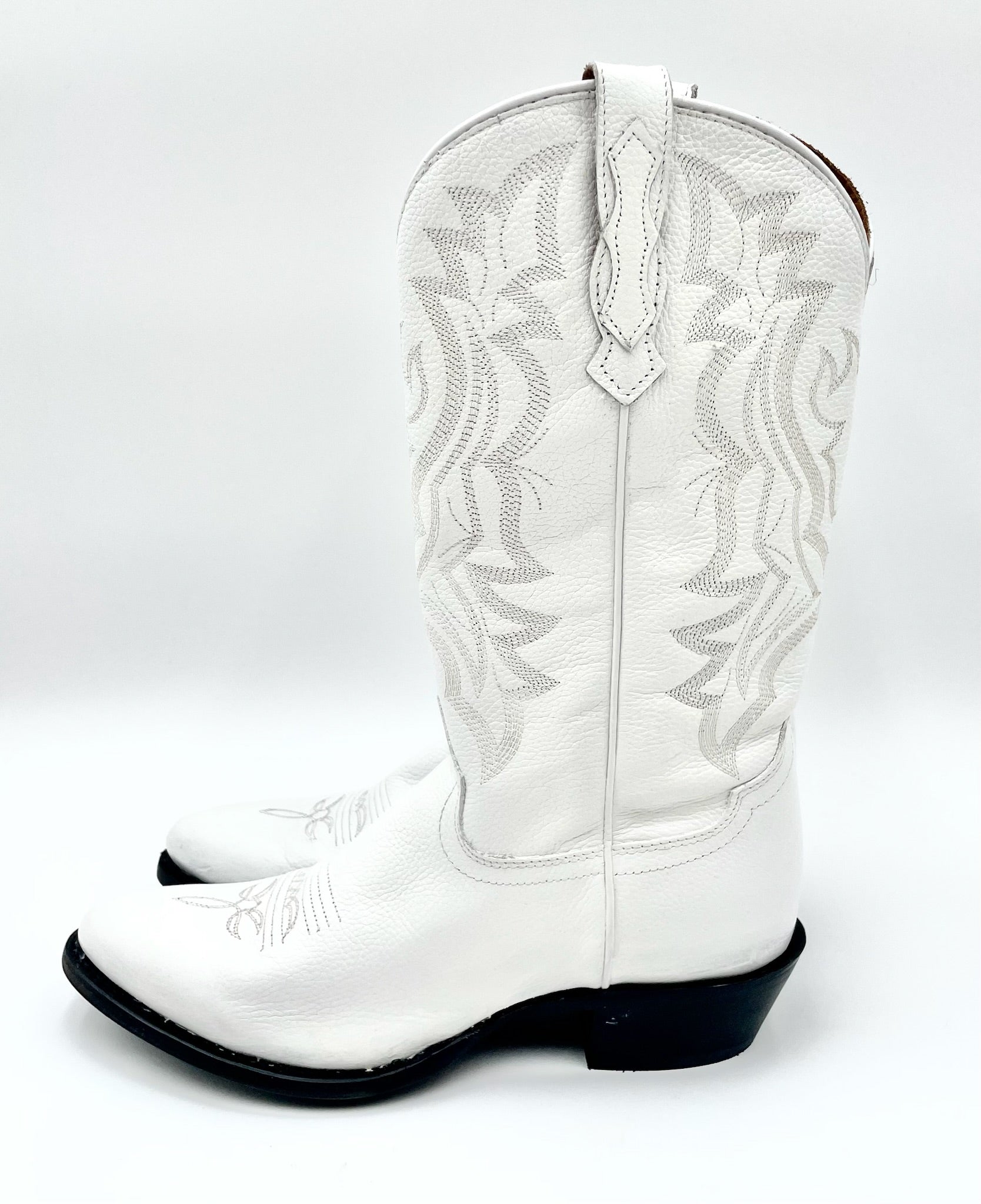 ShyAnne White Leather Cowboy Boots Size 8.5