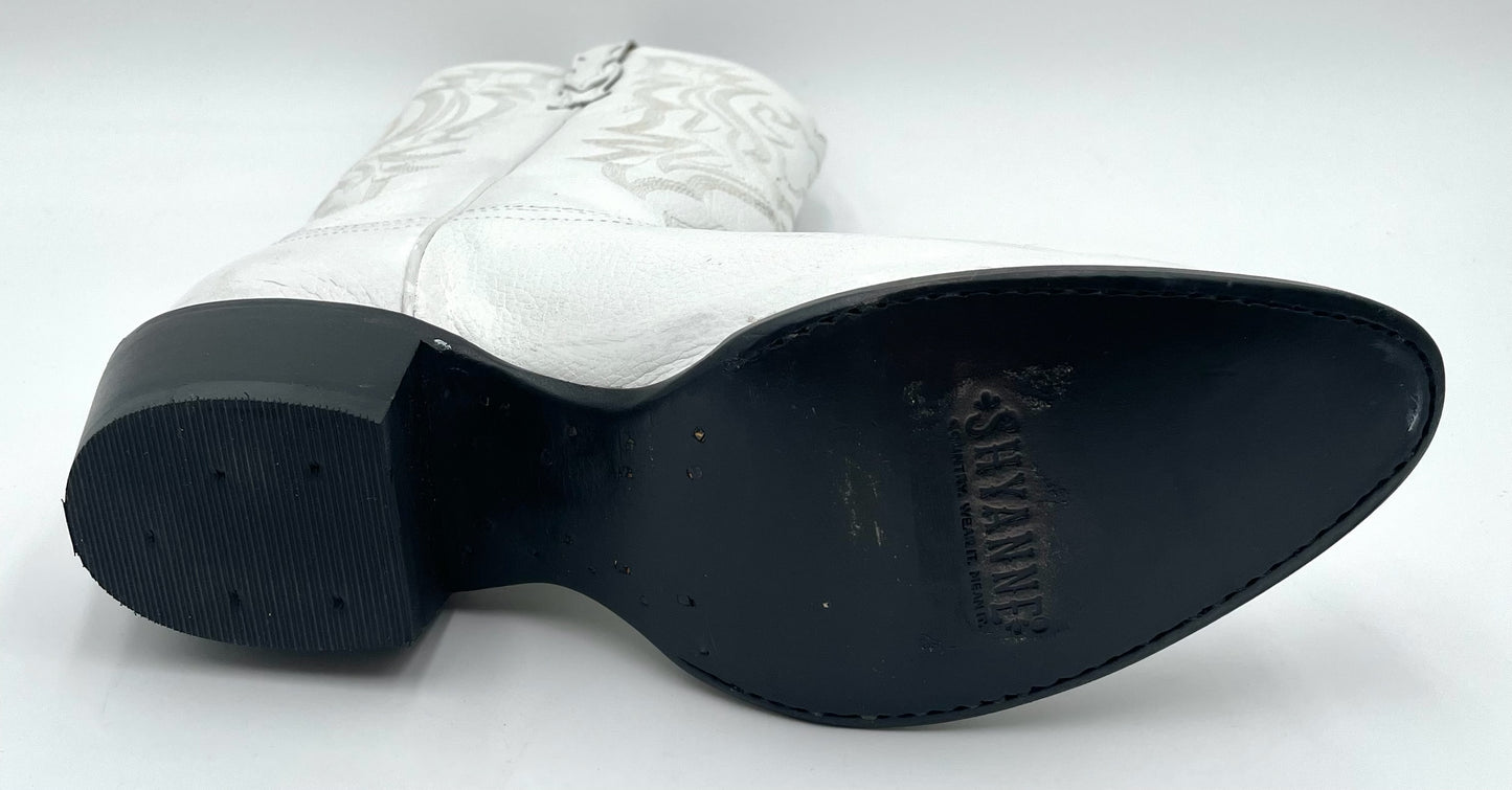 ShyAnne White Leather Cowboy Boots Size 8.5