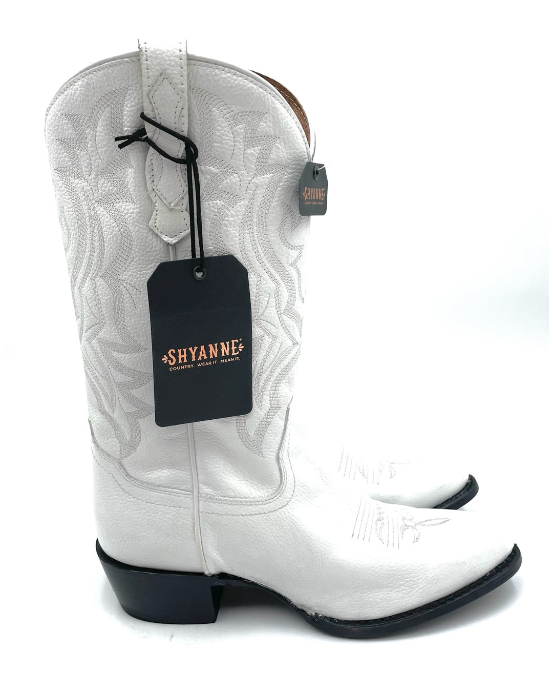 ShyAnne White Leather Cowboy Boots Size 8.5