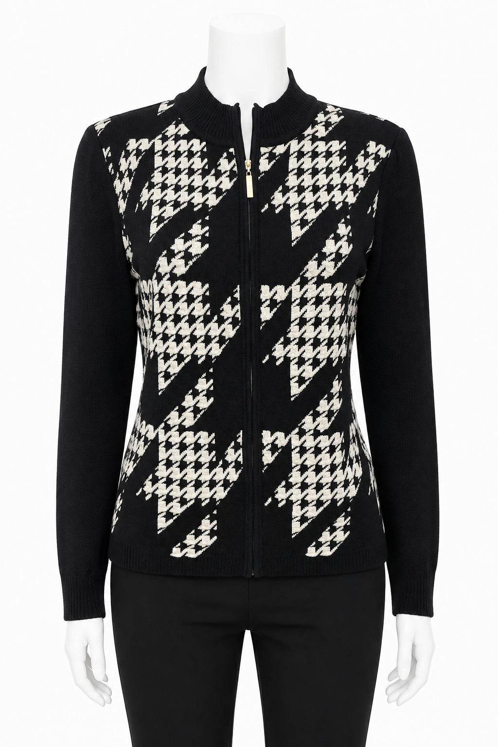 St.John Houndstooth Zip-Up Cardigan Sweater Size S