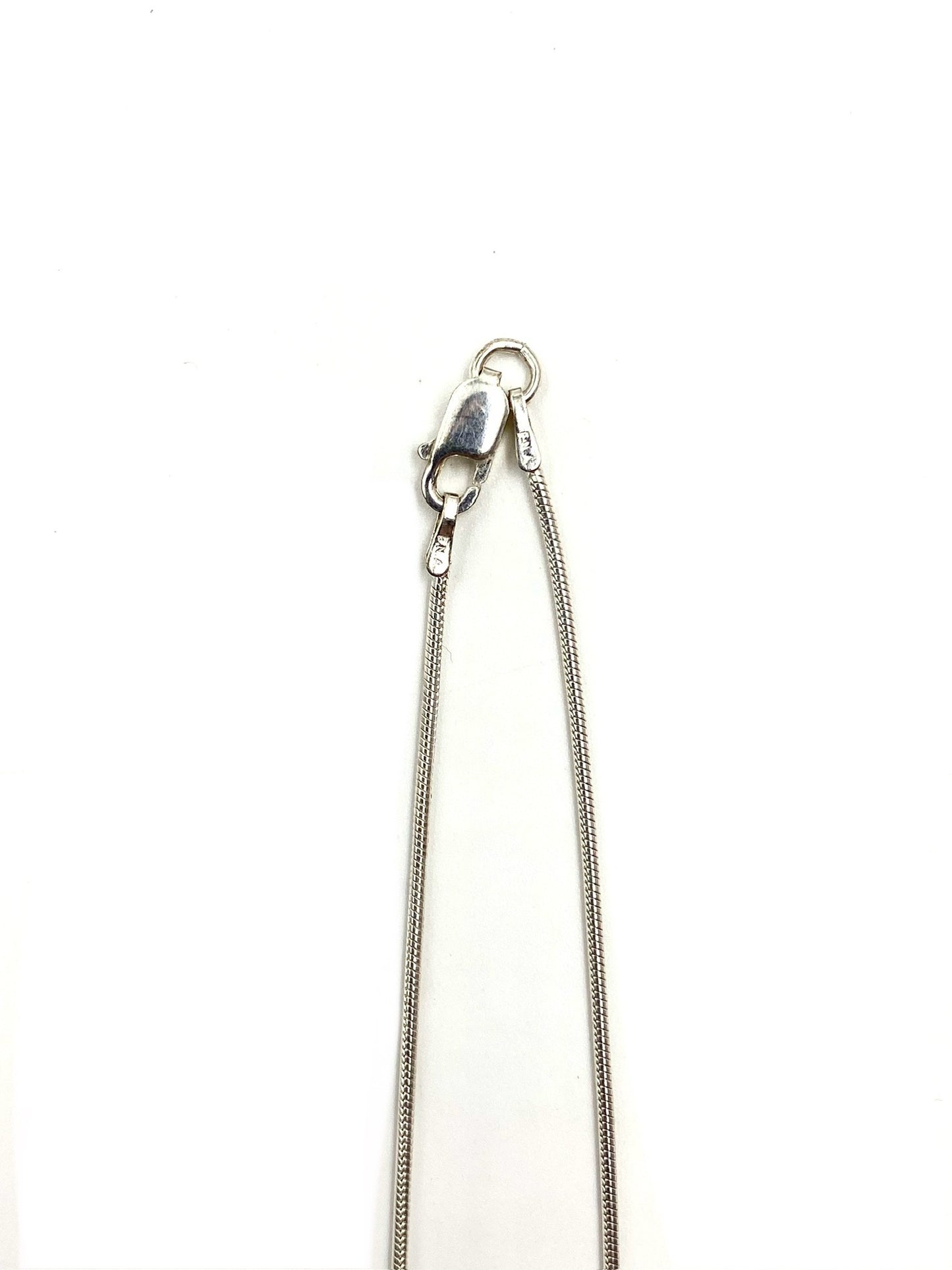 Sterling silver necklace with a lobster clasp closure.