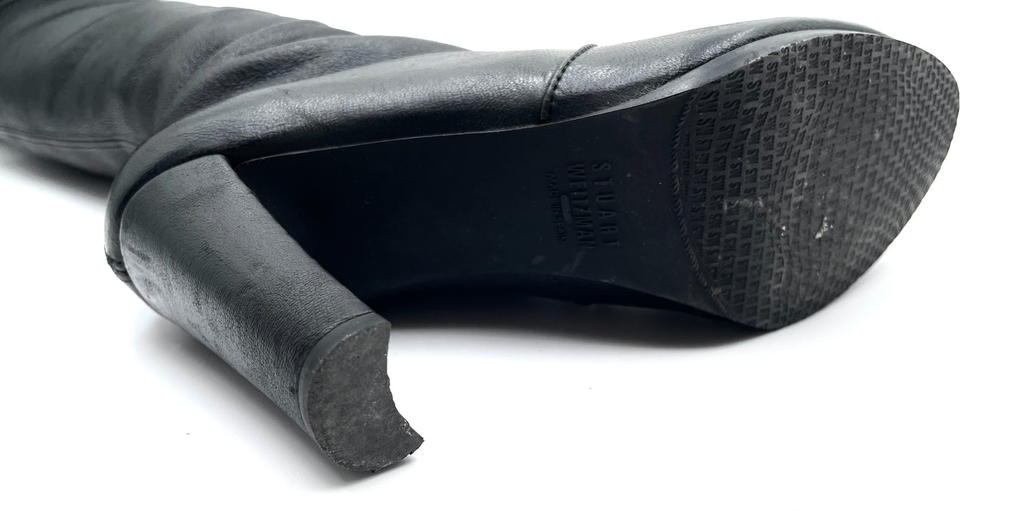Stuart Weitzmann Black Leather Highland Knee High Boots Size 7.5